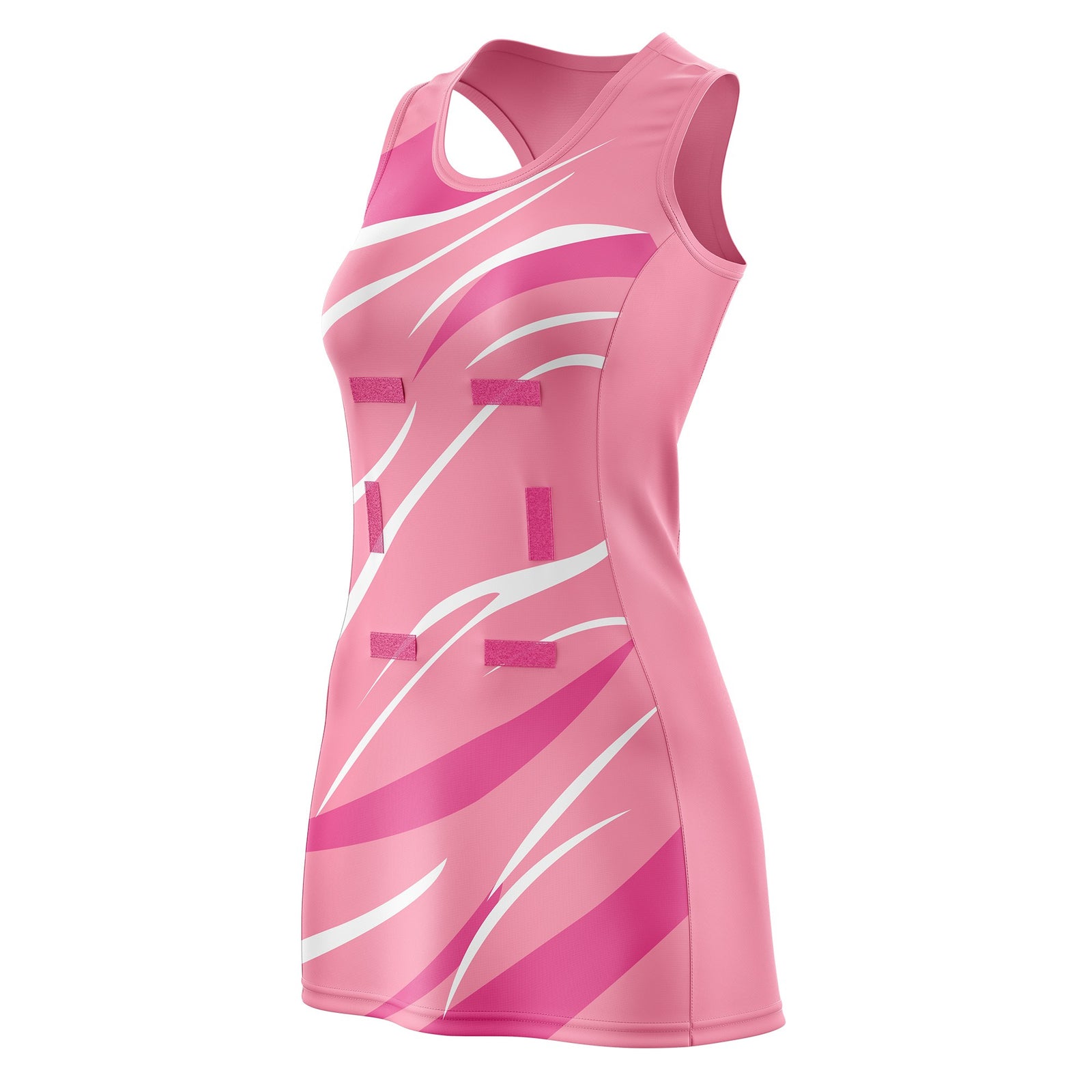 Custom Light Pink Pink Dynamic Stripes Lightweight & Drapable Netball Dress