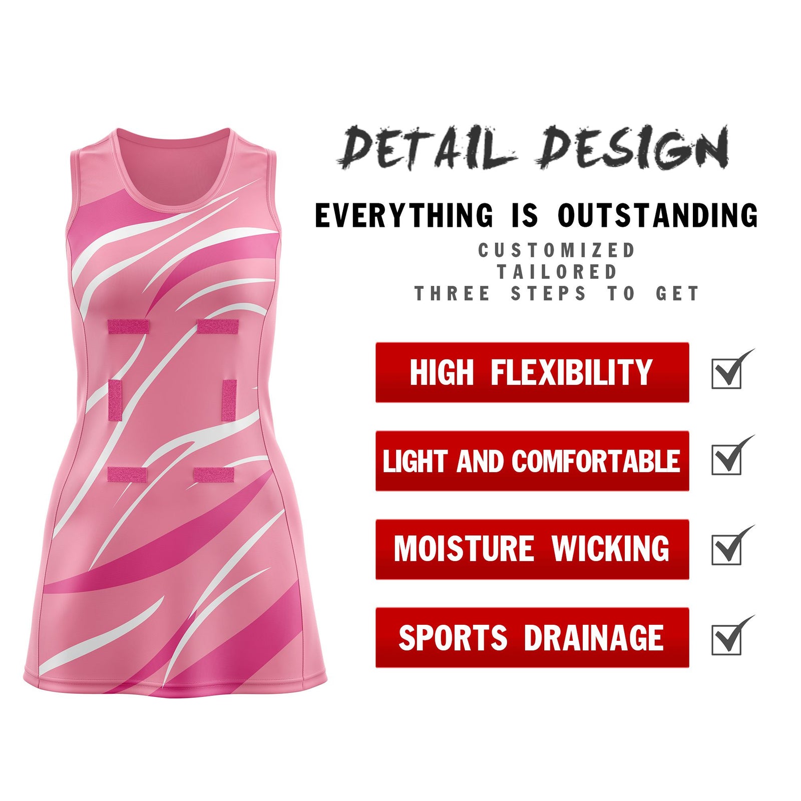 Custom Light Pink Pink Dynamic Stripes Lightweight & Drapable Netball Dress