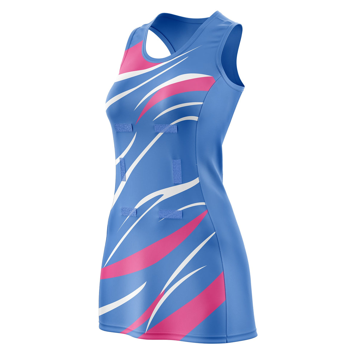 Custom Powder Blue Pink Dynamic Stripes Wrinkle-Resistant Netball Dress