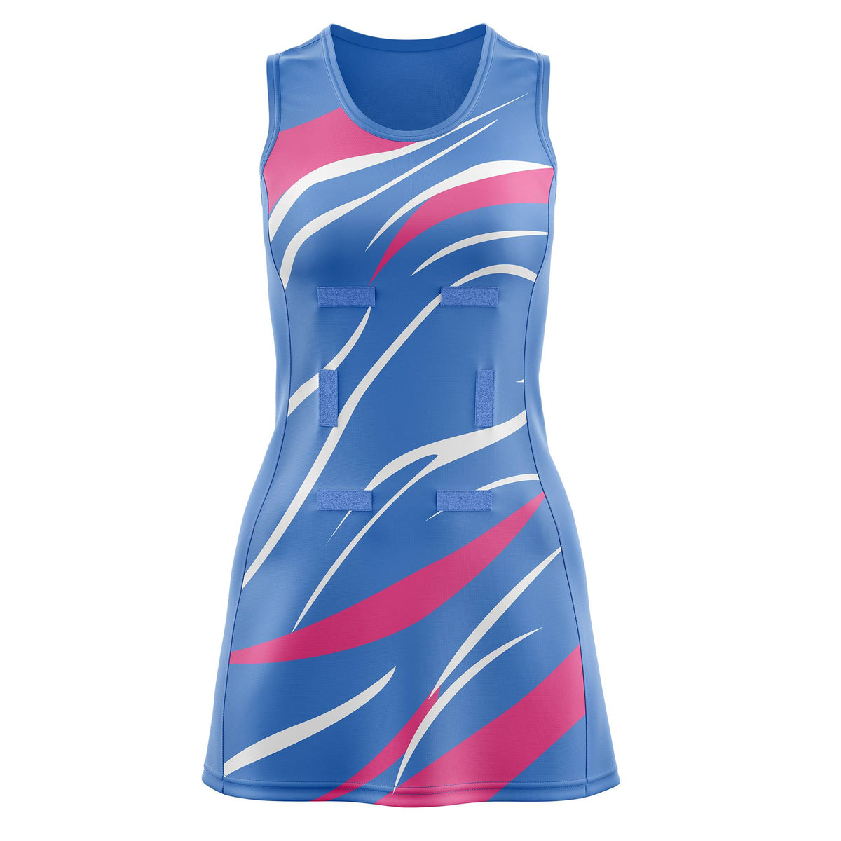 Custom Powder Blue Pink Dynamic Stripes Wrinkle-Resistant Netball Dress