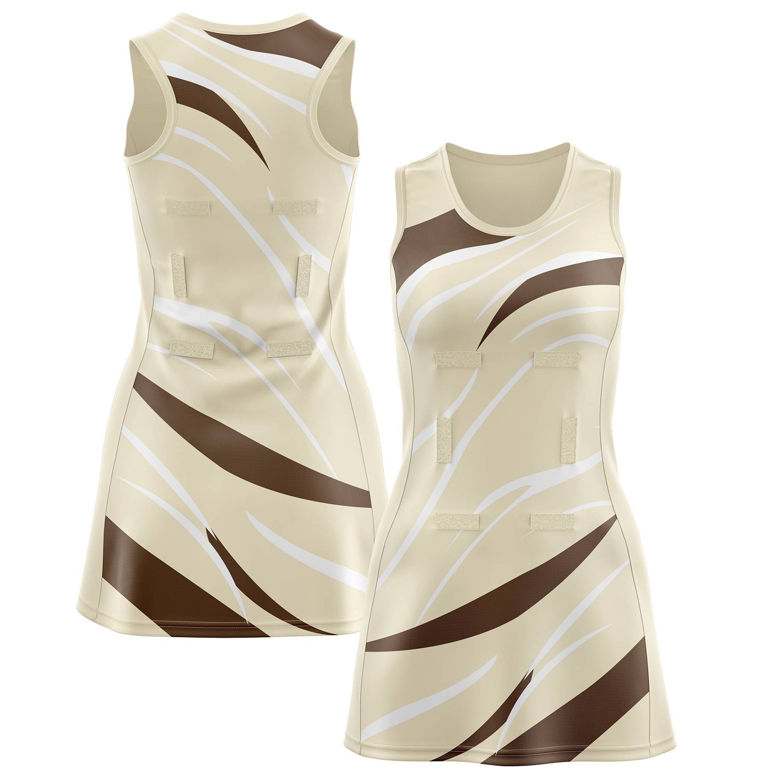 Custom Cream Light Brown Dynamic Stripes Moisture-Wicking Netball Dress |KXKSHOP