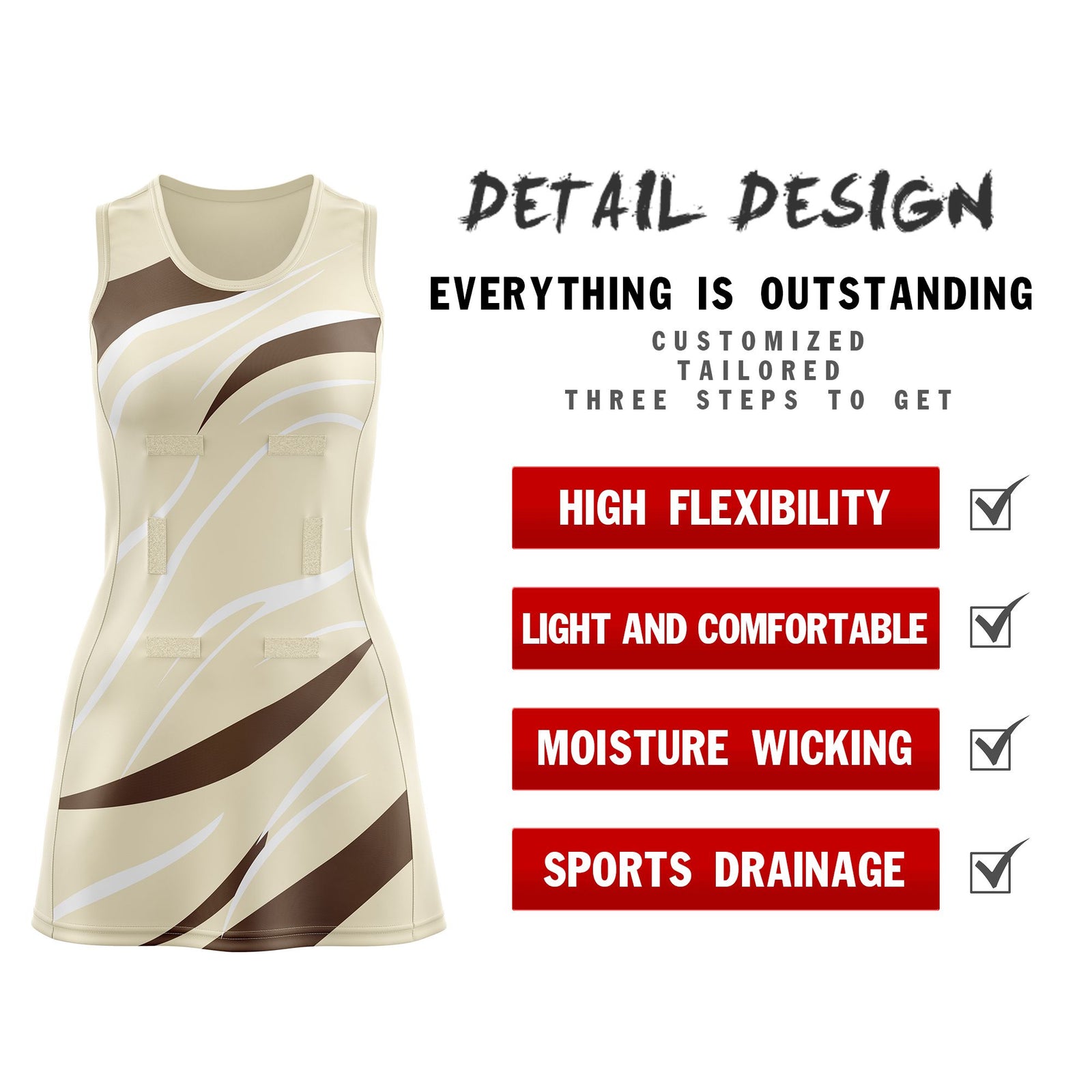Custom Cream Light Brown Dynamic Stripes Moisture-Wicking Netball Dress