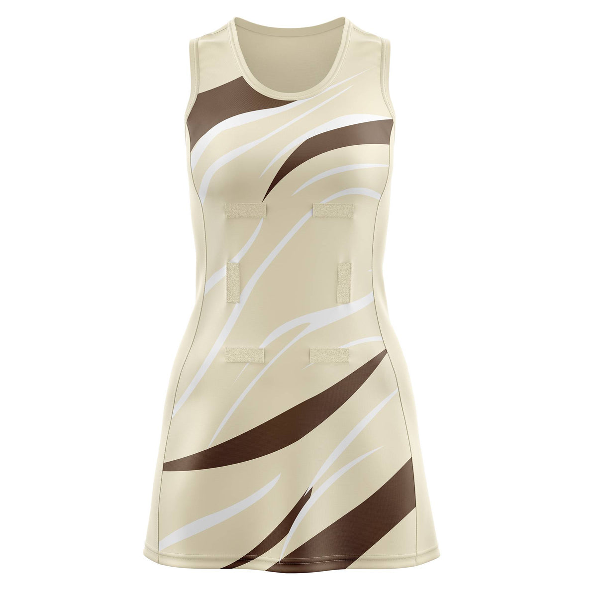 Custom Cream Light Brown Dynamic Stripes Moisture-Wicking Netball Dress