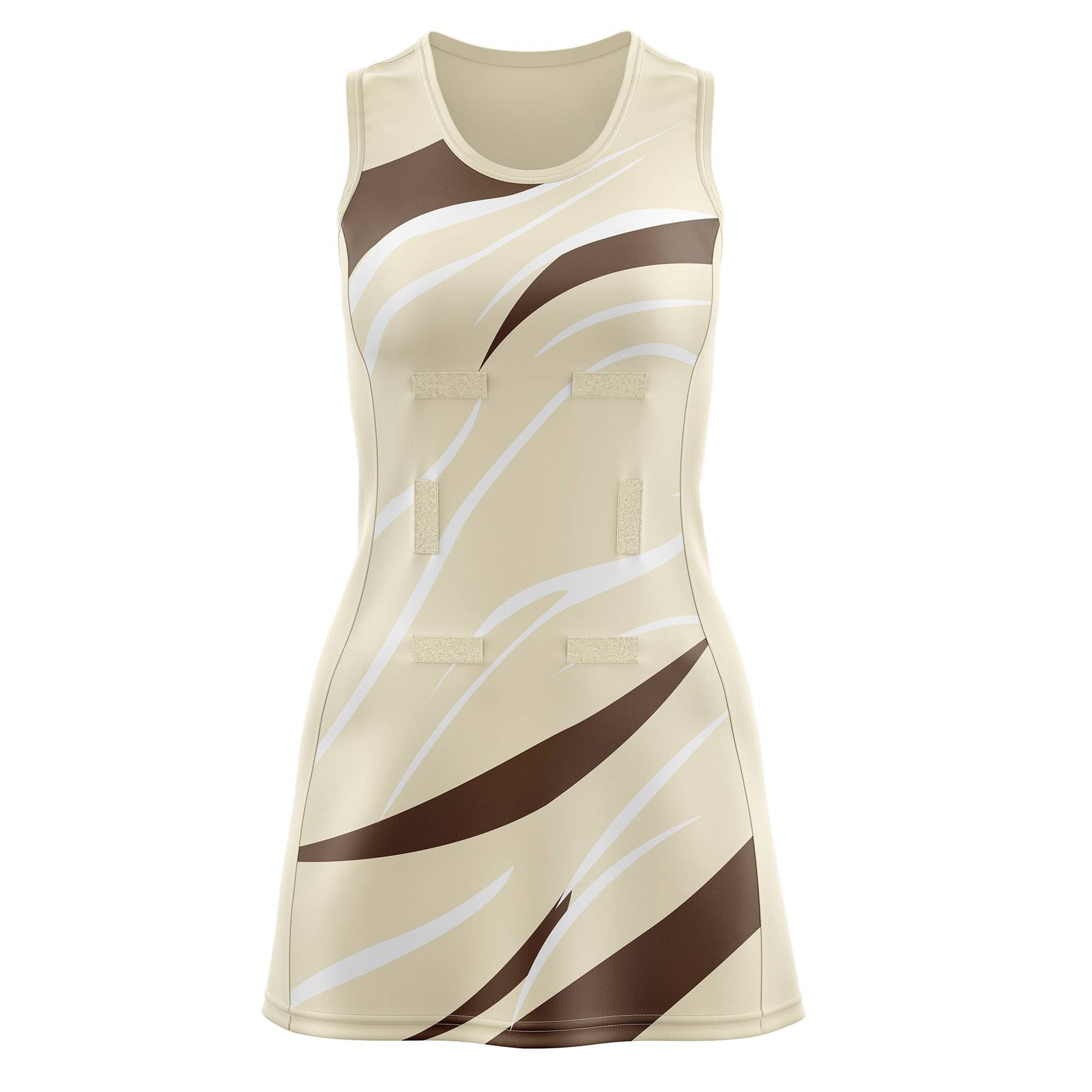 Custom Cream Light Brown Dynamic Stripes Moisture-Wicking Netball Dress