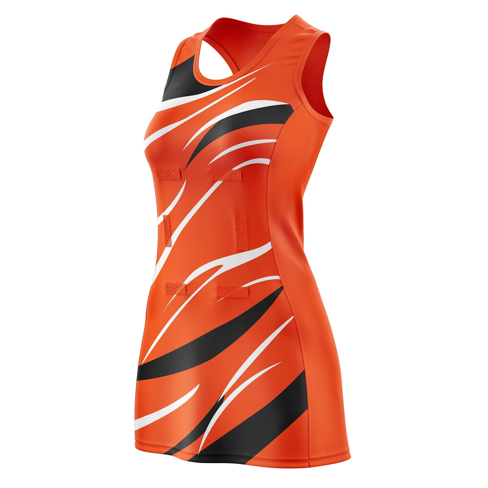 Custom Orange Black Dynamic Stripes Breathable & Quick-Drying Netball Dress