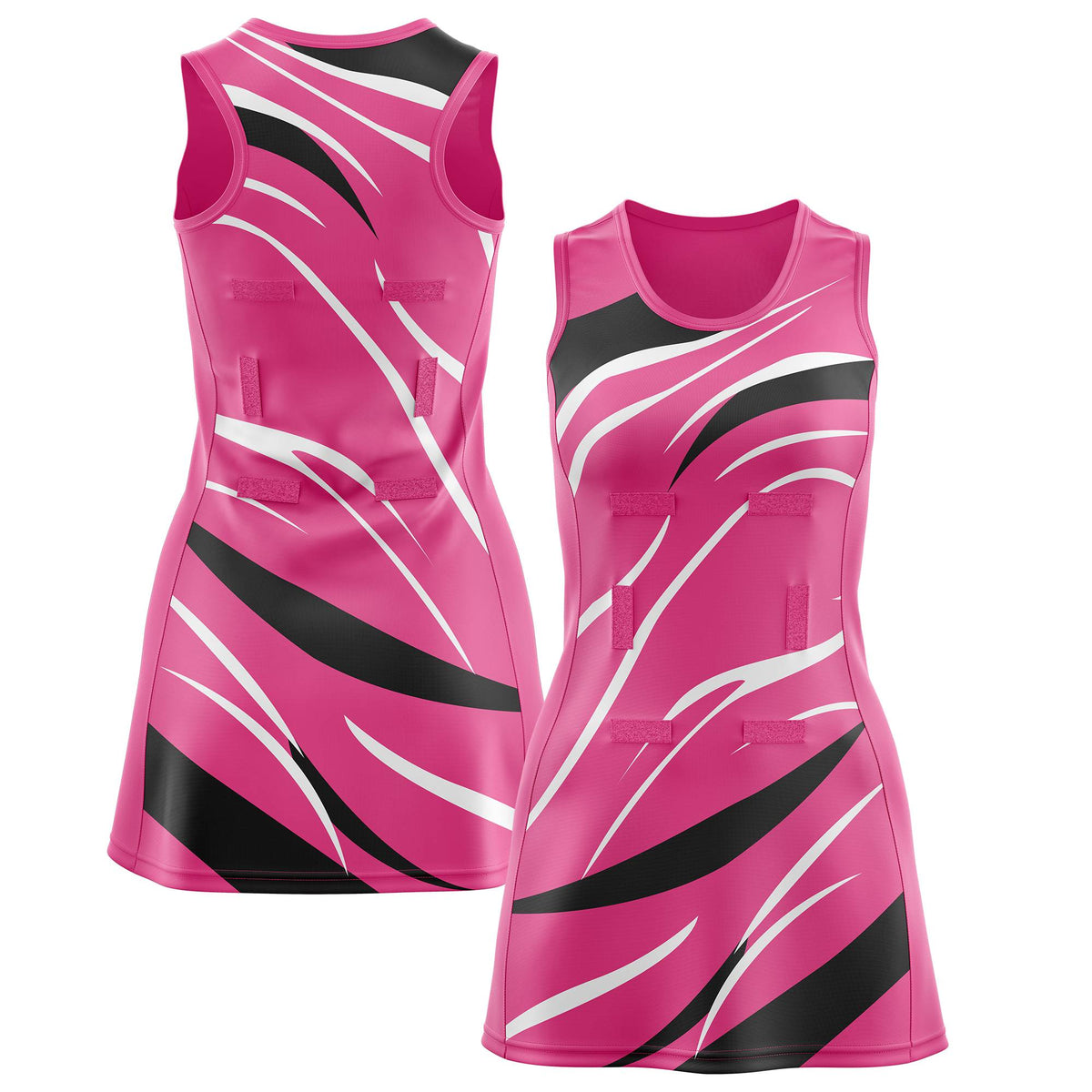 Custom Pink Black Dynamic Stripes Lightweight &amp; Drapable Netball Dress |KXKSHOP