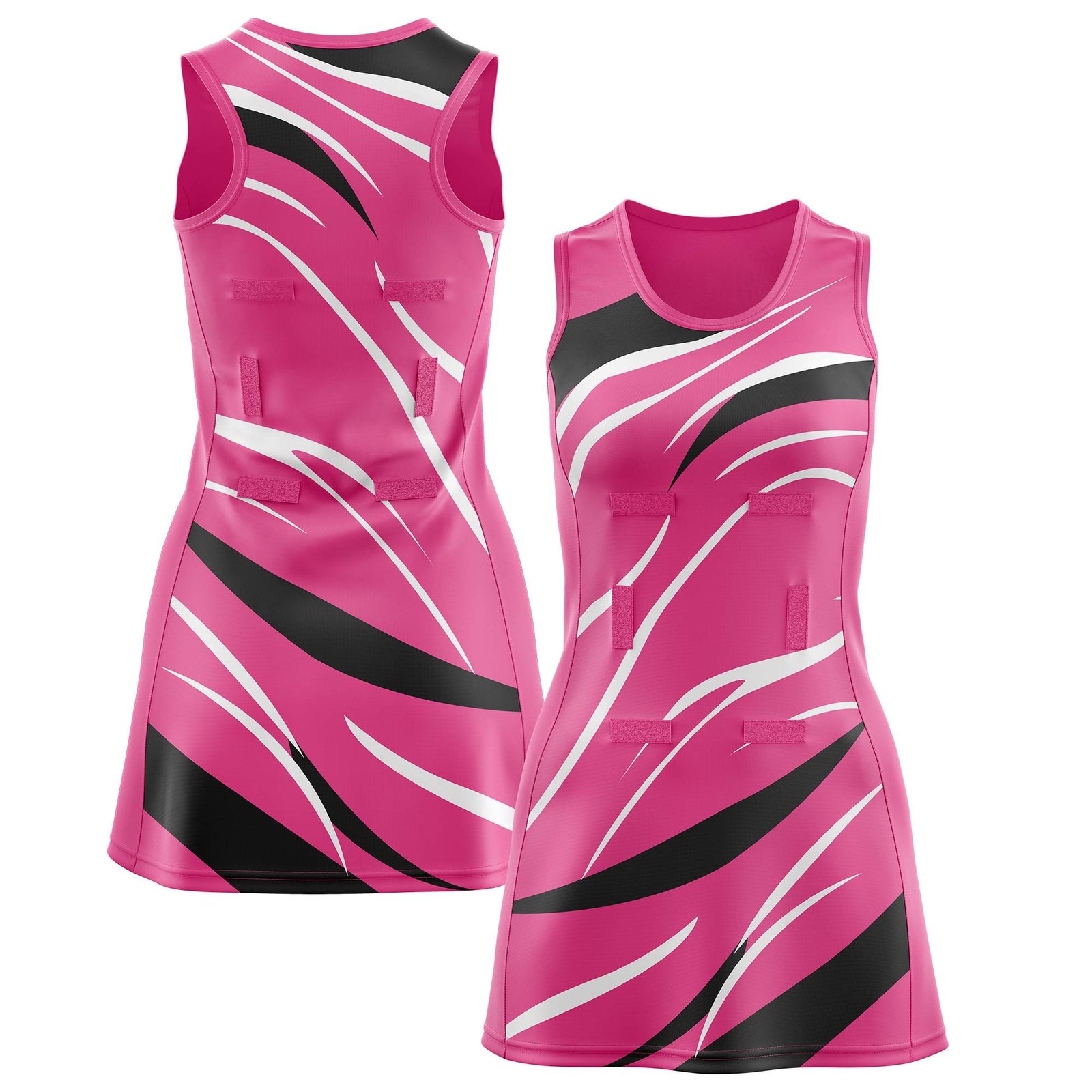 Custom Pink Black Dynamic Stripes Lightweight & Drapable Netball Dress |KXKSHOP