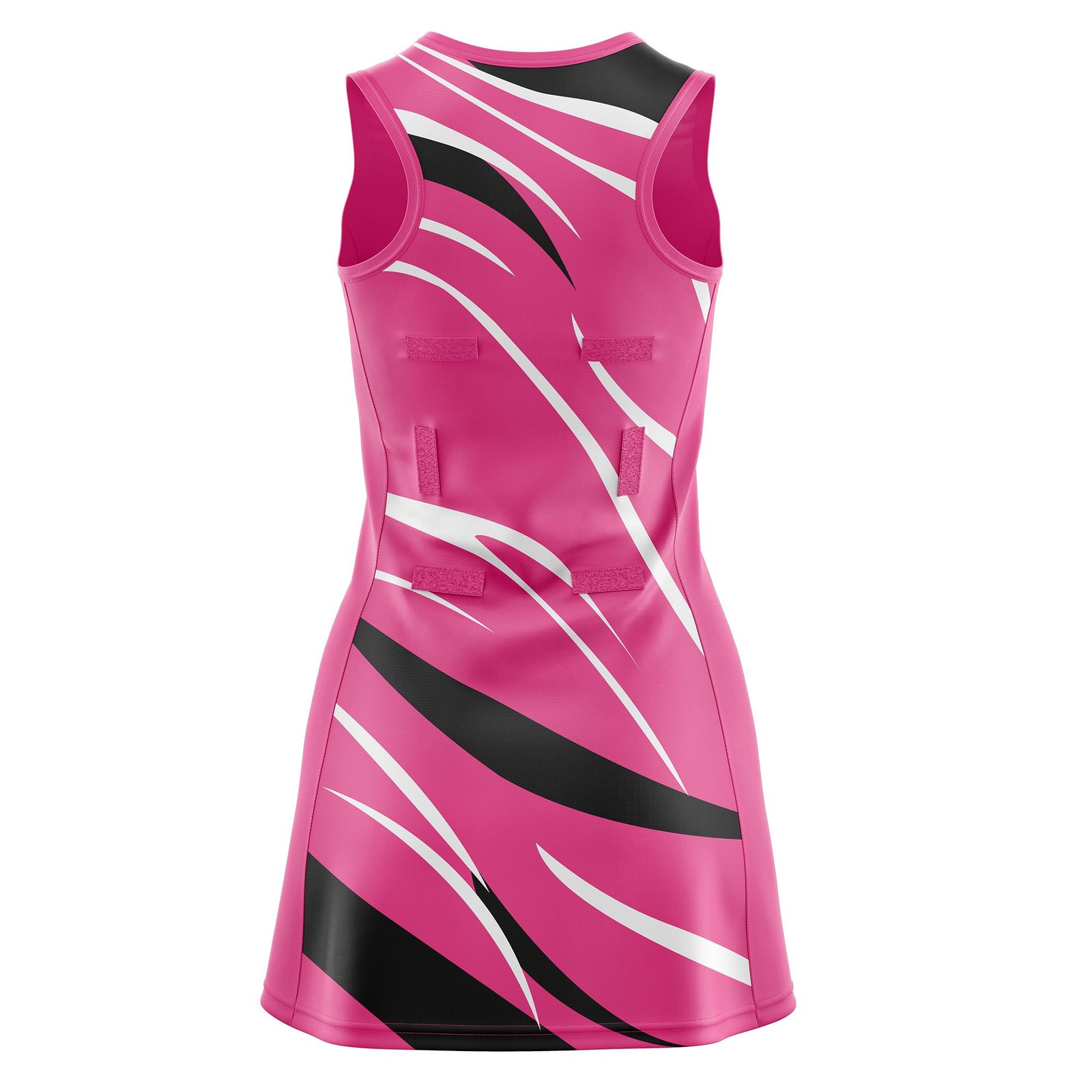 Custom Pink Black Dynamic Stripes Lightweight & Drapable Netball Dress