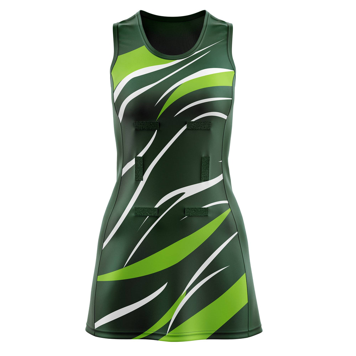 Custom Dark Green Neon Green Dynamic Stripes Wrinkle-Resistant Netball Dress