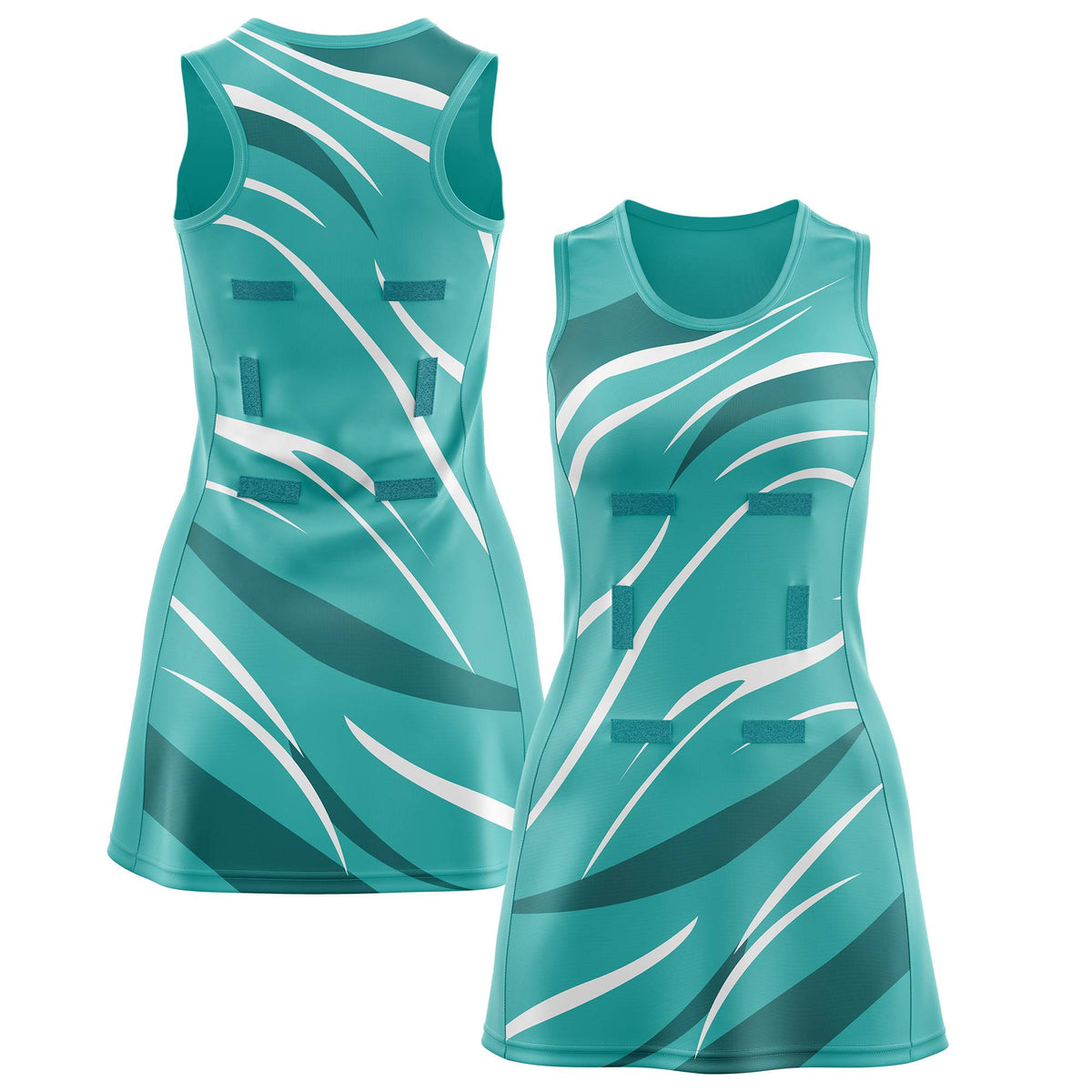 Custom Teal Teal Dynamic Stripes Breathable &amp; Quick-Drying Netball Dress |KXKSHOP