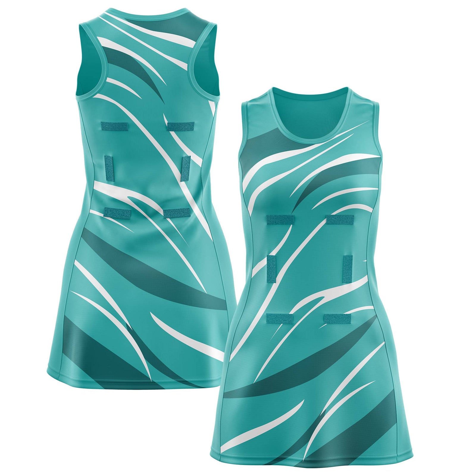 Custom Teal Teal Dynamic Stripes Breathable & Quick-Drying Netball Dress |KXKSHOP