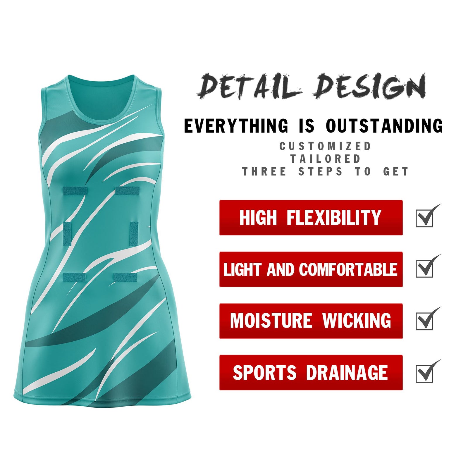 Custom Teal Teal Dynamic Stripes Breathable & Quick-Drying Netball Dress