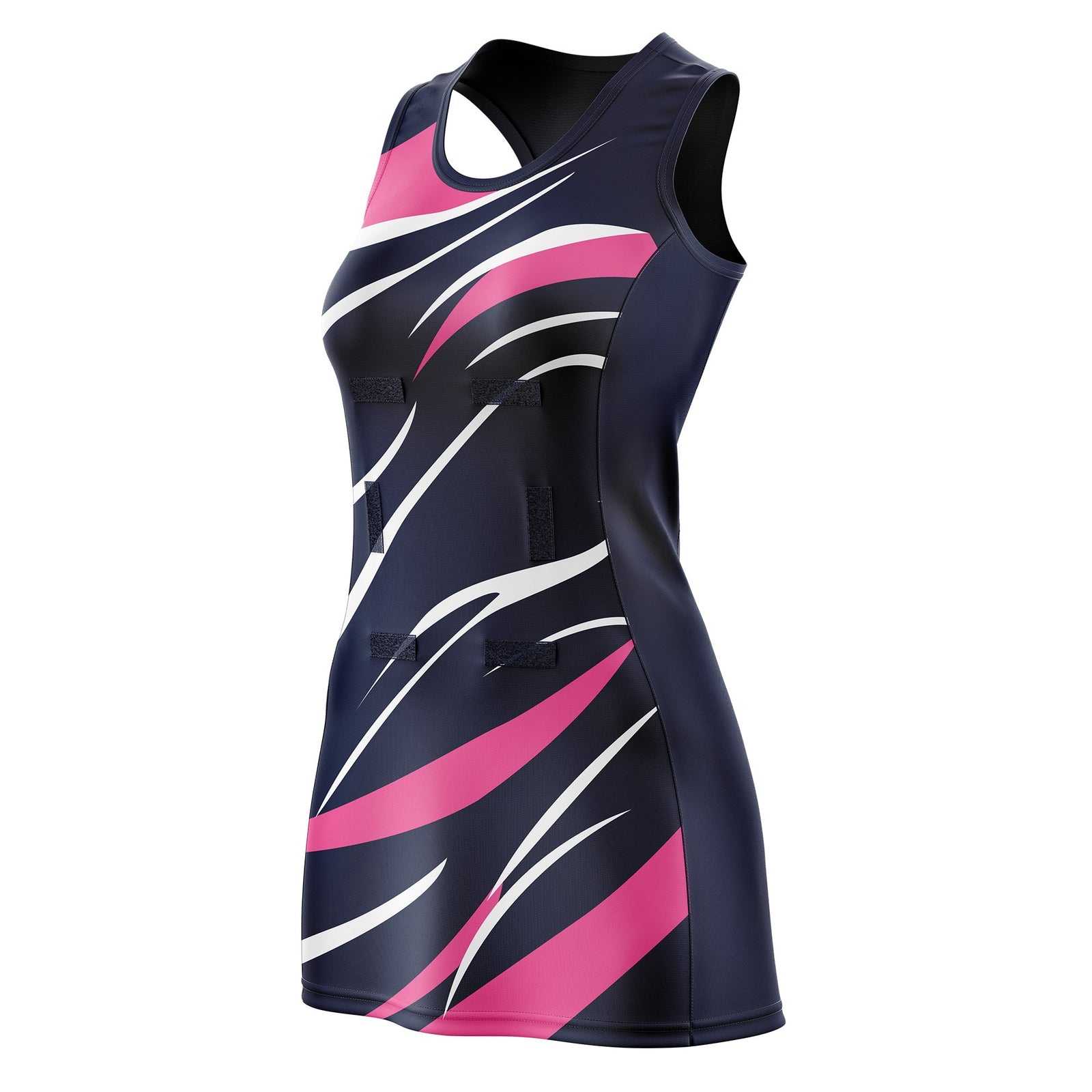 Custom Navy Pink Dynamic Stripes Lightweight & Drapable Netball Dress