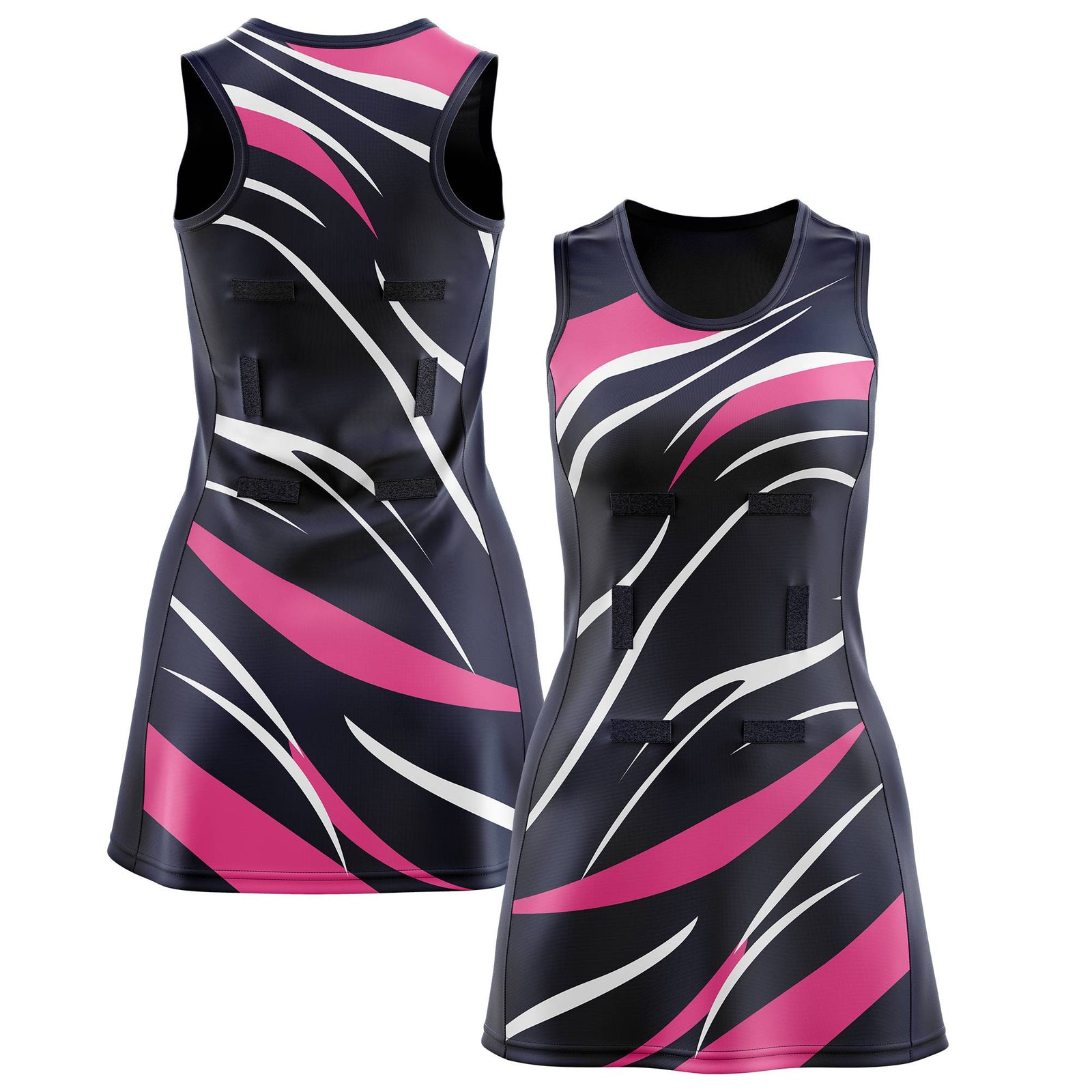 Custom Navy Pink Dynamic Stripes Lightweight & Drapable Netball Dress |KXKSHOP