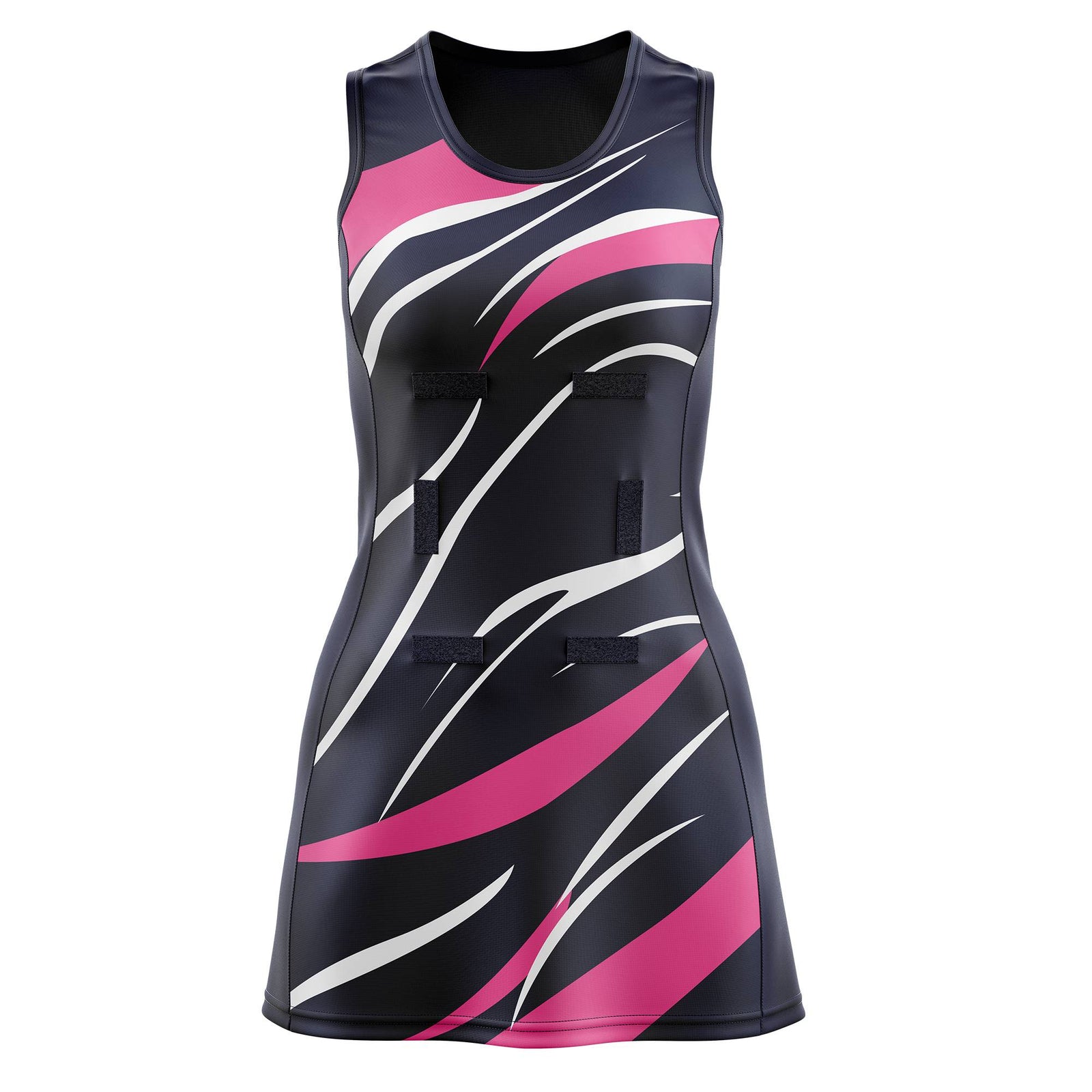 Custom Navy Pink Dynamic Stripes Lightweight & Drapable Netball Dress