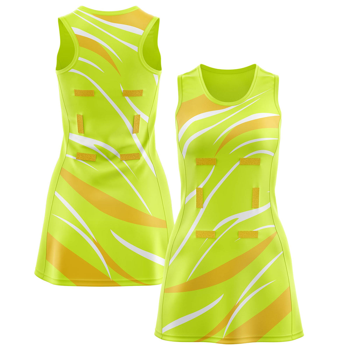 Custom Fluorescent Green Gold Dynamic Stripes Moisture-Wicking Netball Dress |KXKSHOP