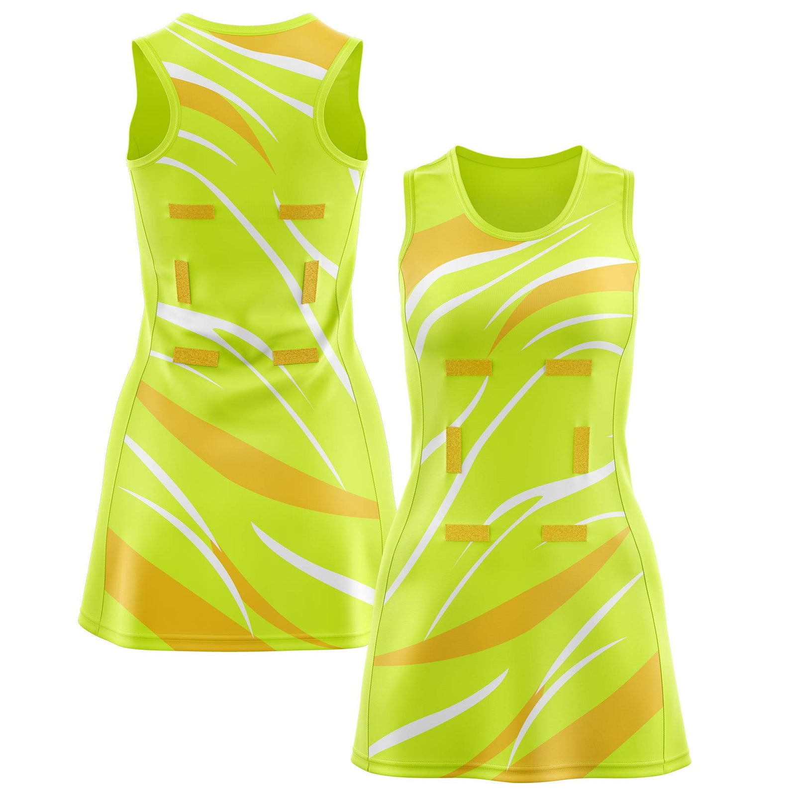 Custom Fluorescent Green Gold Dynamic Stripes Moisture-Wicking Netball Dress |KXKSHOP