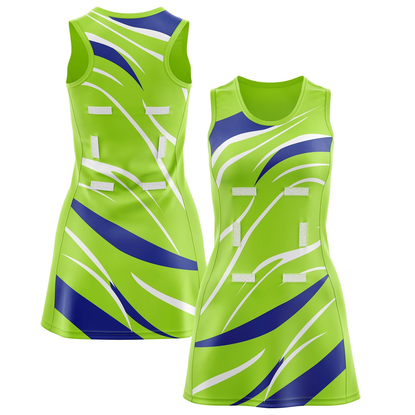 Custom Neon Green Royal Blue Dynamic Stripes Breathable & Quick-Drying Netball Dress |KXKSHOP