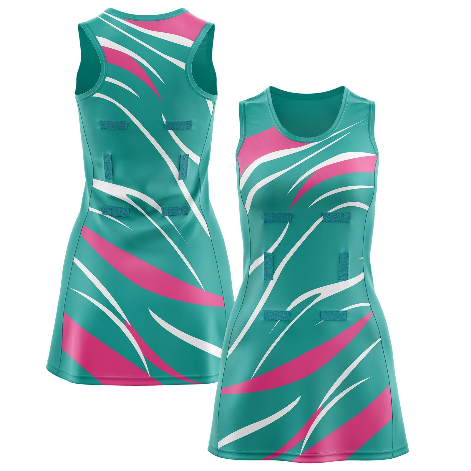 Custom Aqua Pink Dynamic Stripes Wrinkle-Resistant Netball Dress |KXKSHOP