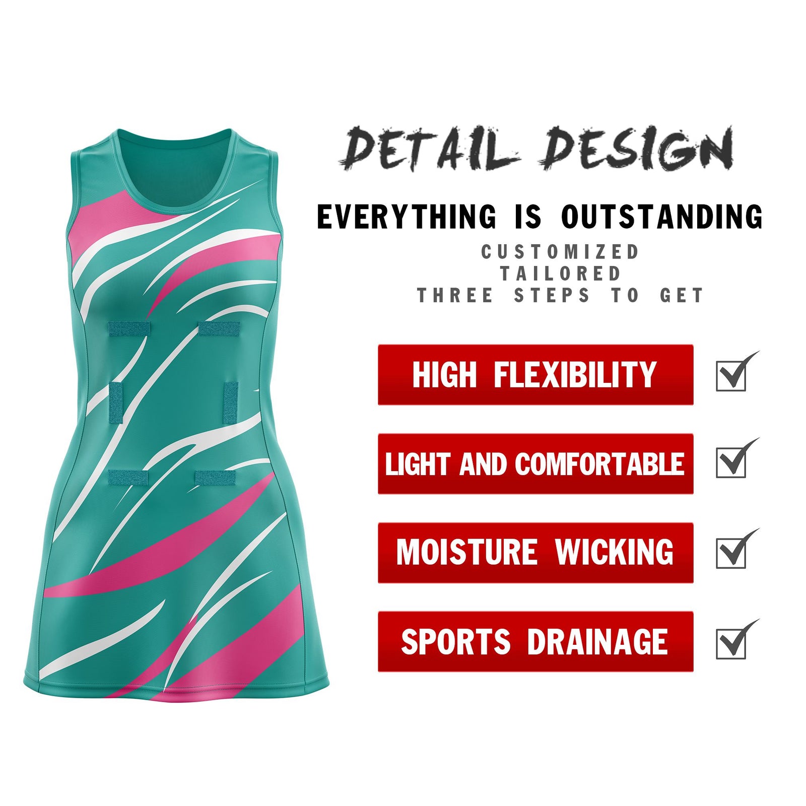 Custom Aqua Pink Dynamic Stripes Wrinkle-Resistant Netball Dress