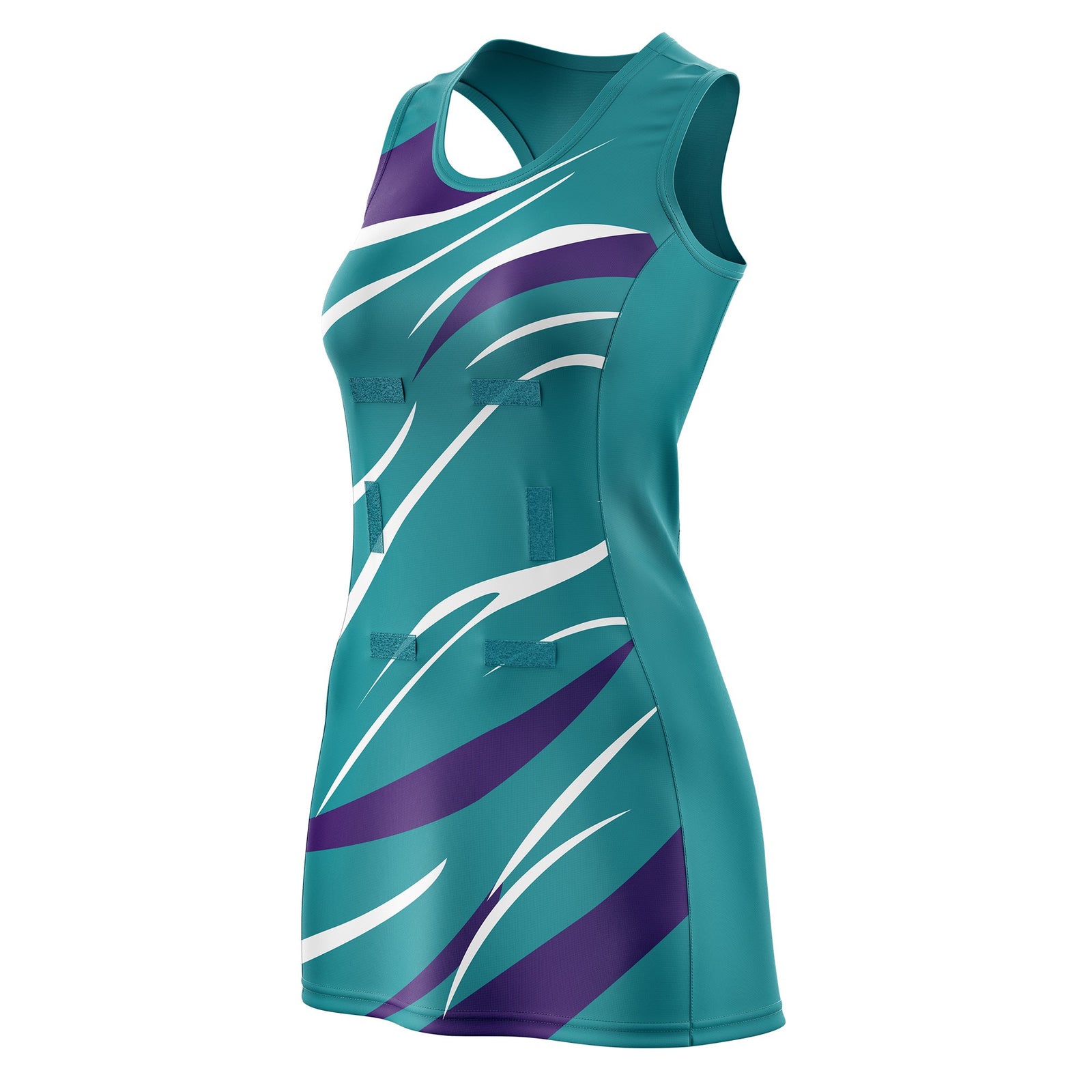 Custom Teal Purple Dynamic Stripes Moisture-Wicking Netball Dress
