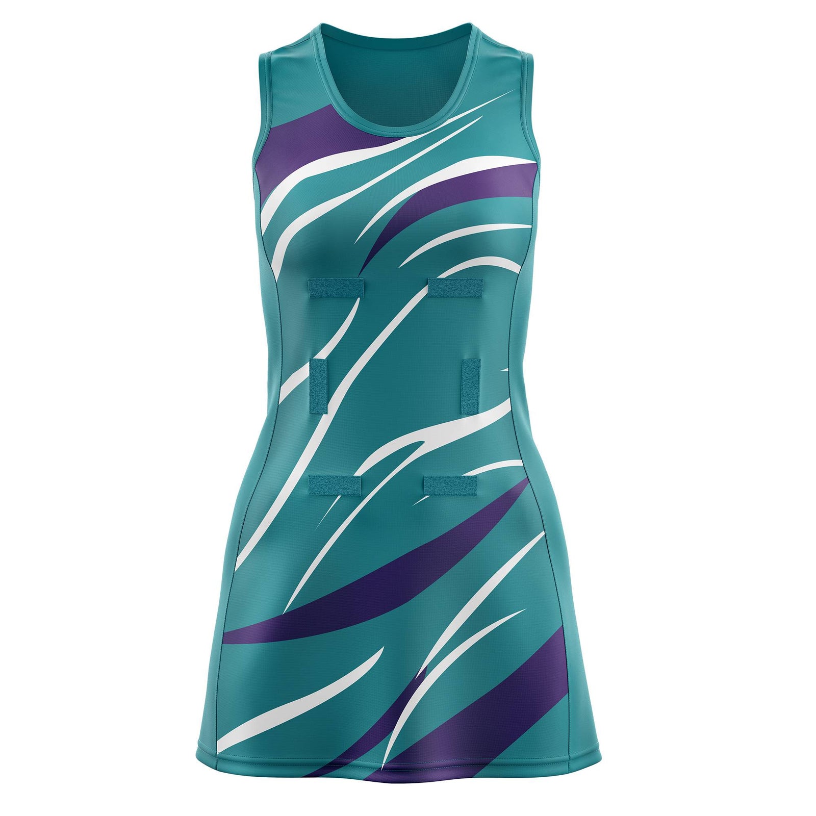 Custom Teal Purple Dynamic Stripes Moisture-Wicking Netball Dress