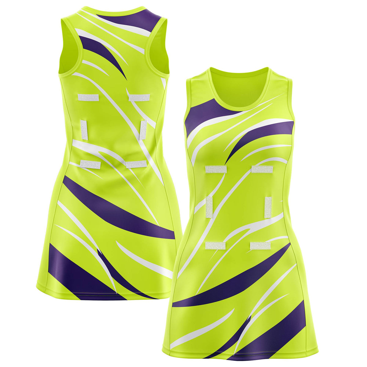 Custom Fluorescent Green Purple Dynamic Stripes Breathable &amp; Quick-Drying Netball Dress |KXKSHOP