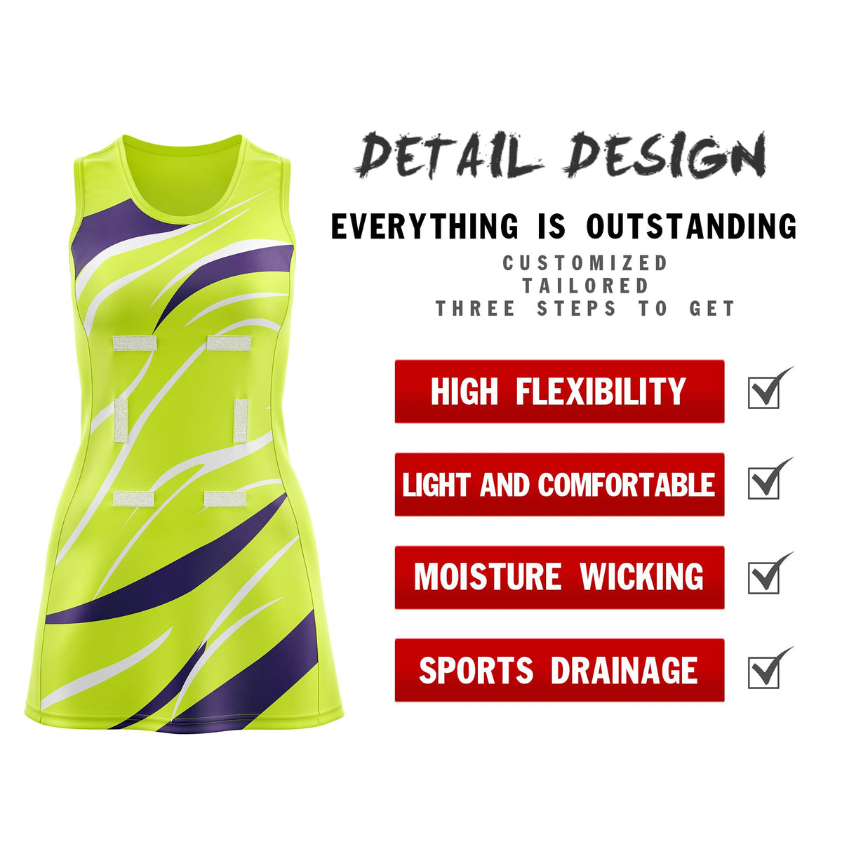 Custom Fluorescent Green Purple Dynamic Stripes Breathable &amp; Quick-Drying Netball Dress