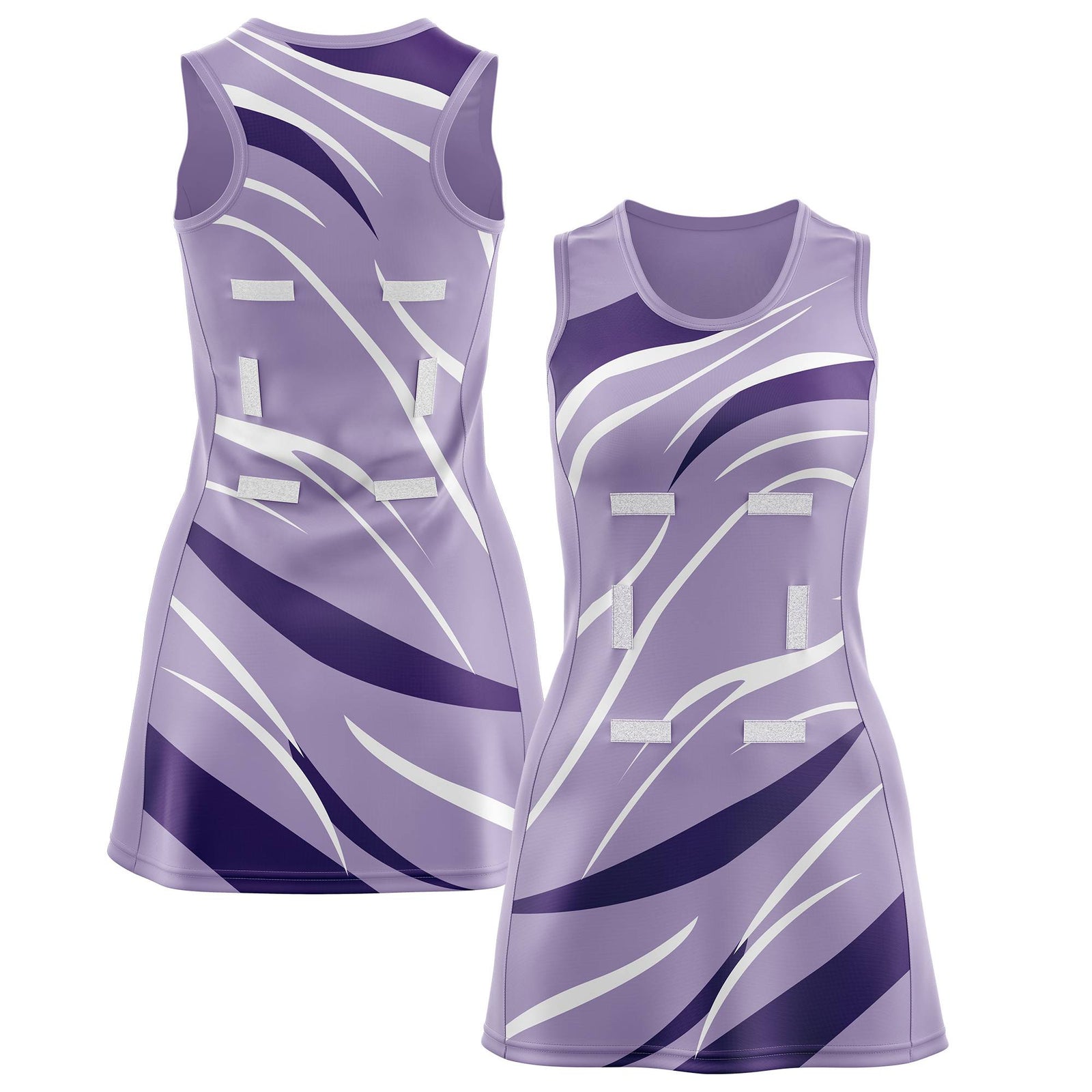 Custom Light Purple Purple Dynamic Stripes Lightweight & Drapable Netball Dress |KXKSHOP