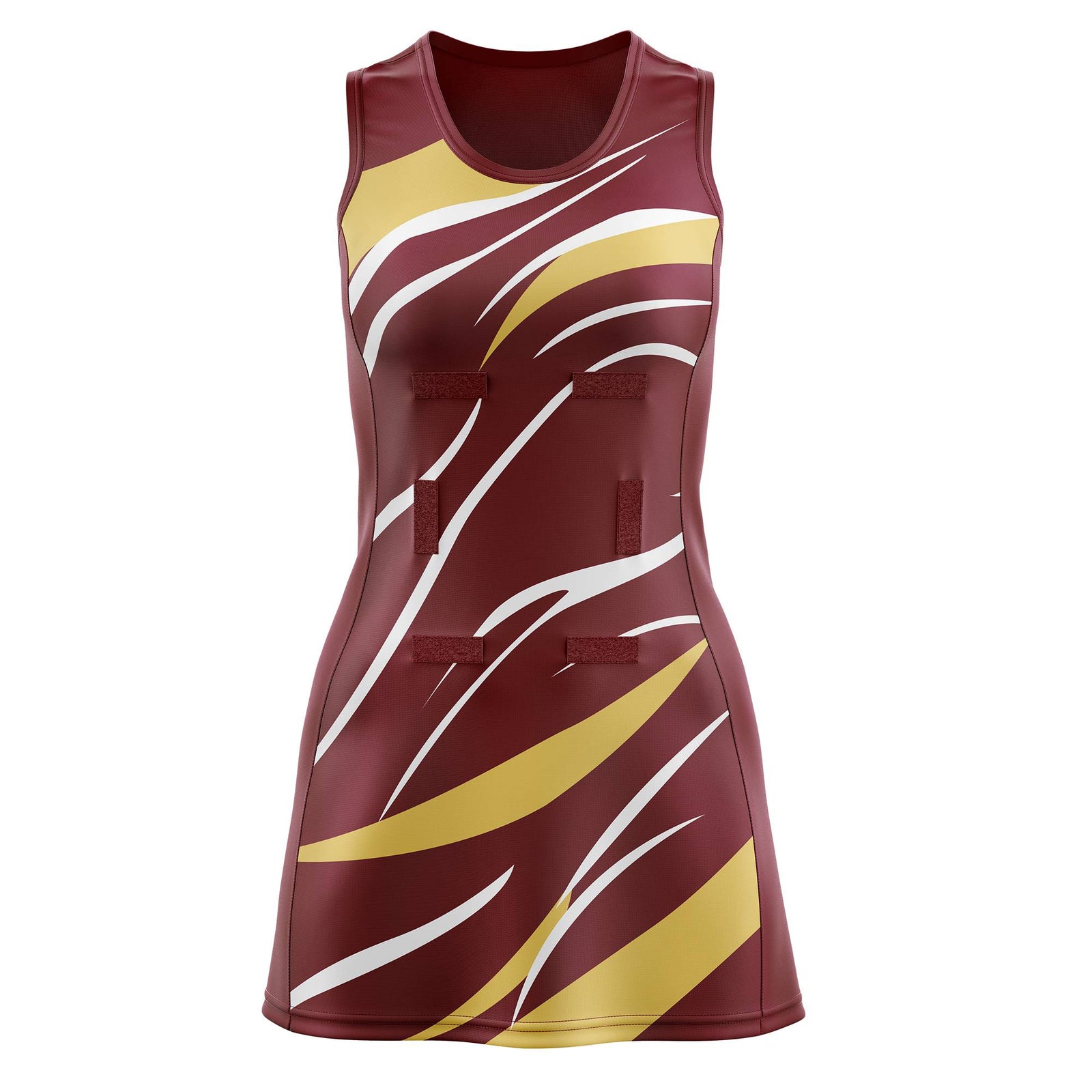 Custom Burgundy Khaki Dynamic Stripes Wrinkle-Resistant Netball Dress