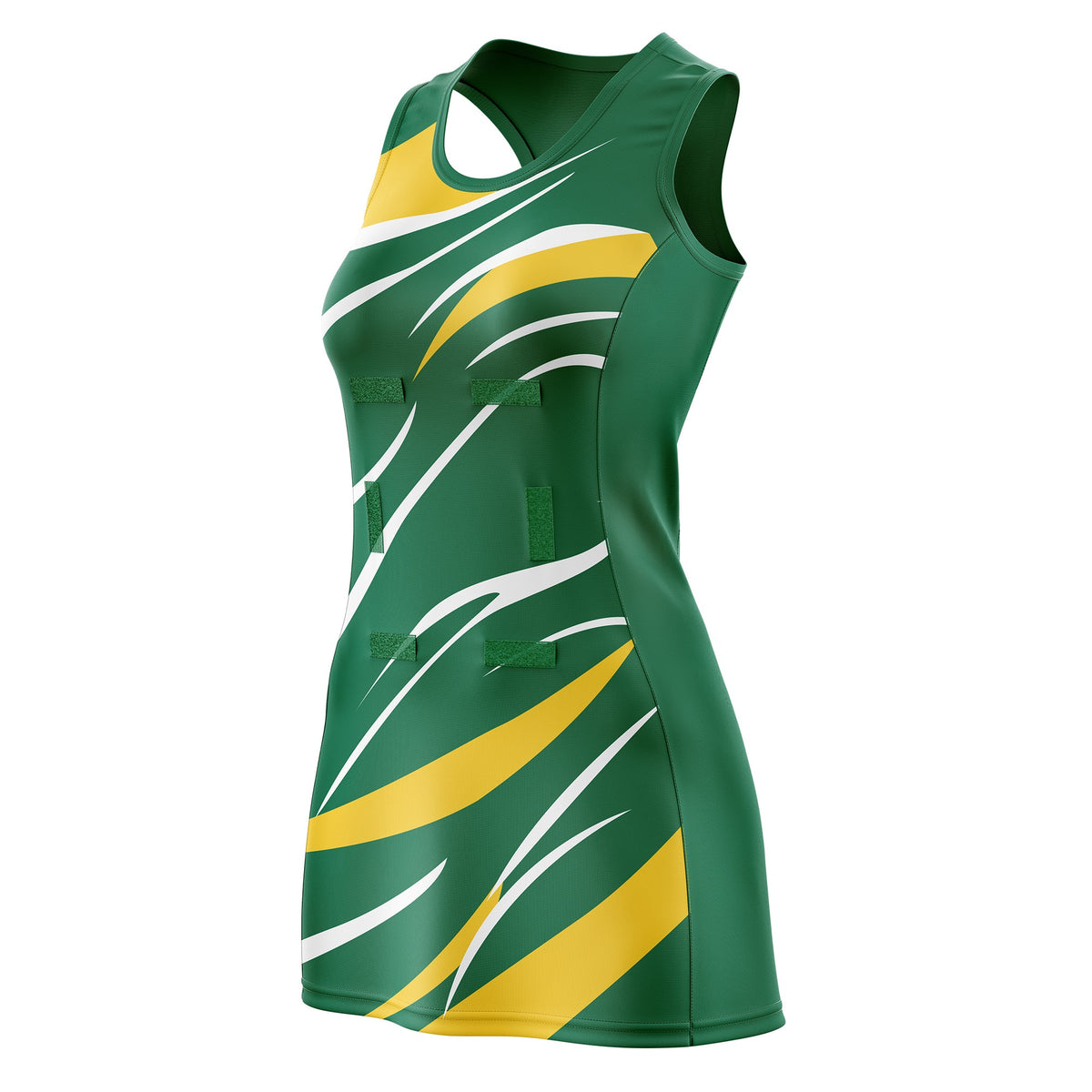 Custom Kelly Green Gold Dynamic Stripes Moisture-Wicking Netball Dress