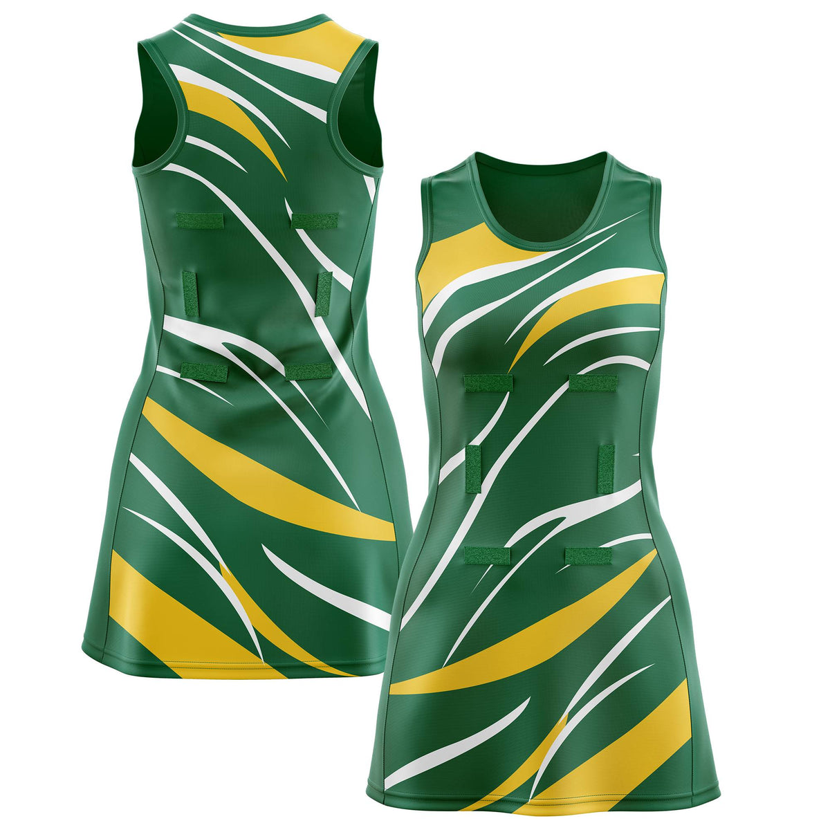 Custom Kelly Green Gold Dynamic Stripes Moisture-Wicking Netball Dress |KXKSHOP