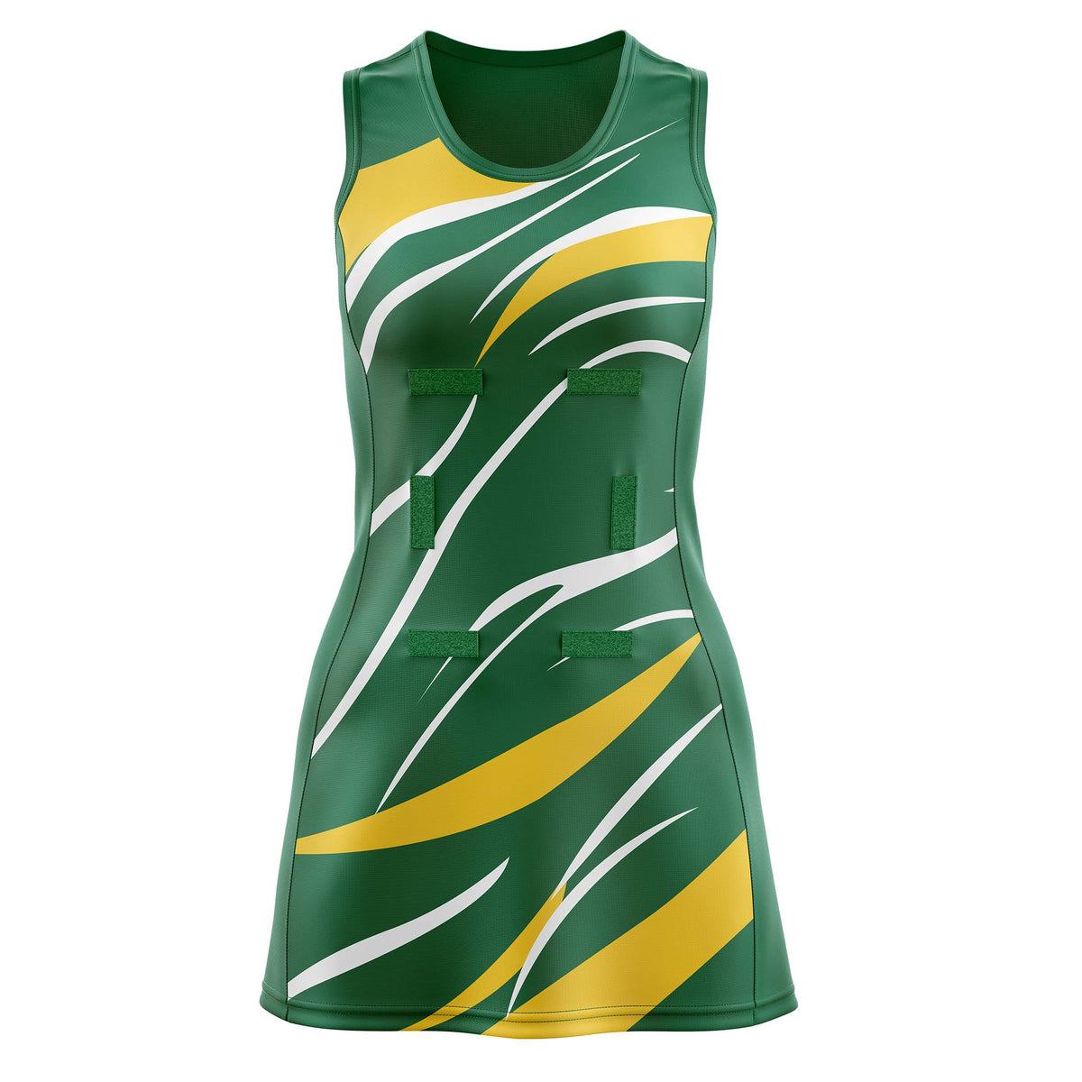 Custom Kelly Green Gold Dynamic Stripes Moisture-Wicking Netball Dress