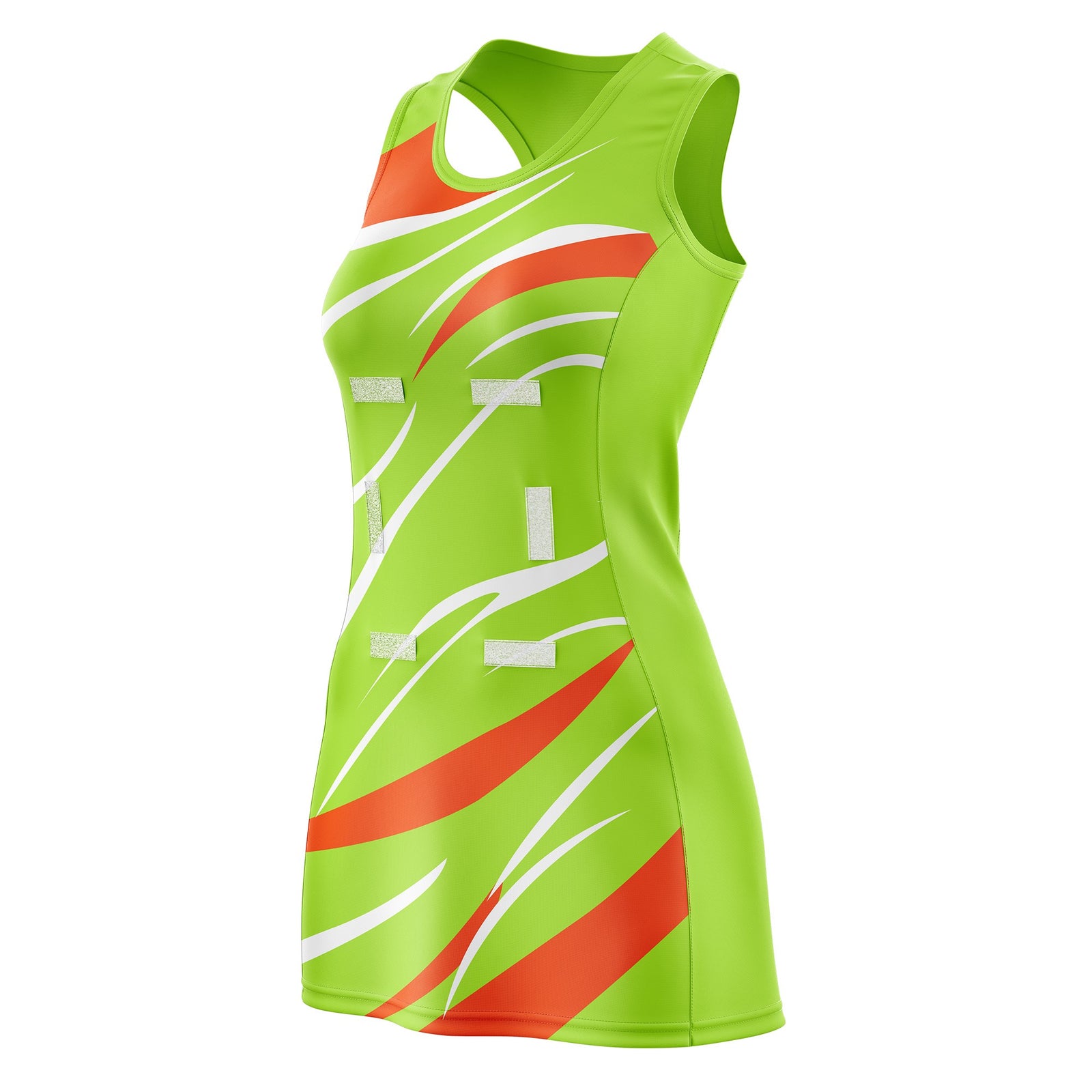Custom Neon Green Orange Dynamic Stripes Breathable & Quick-Drying Netball Dress