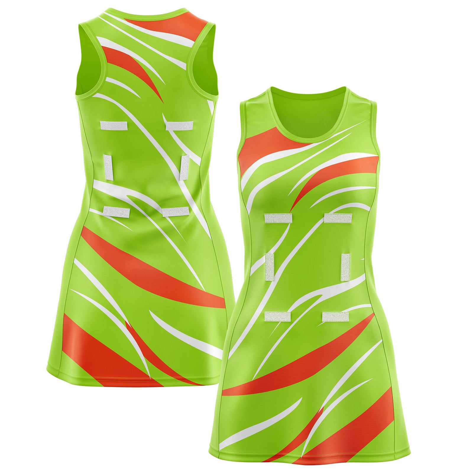 Custom Neon Green Orange Dynamic Stripes Breathable & Quick-Drying Netball Dress |KXKSHOP
