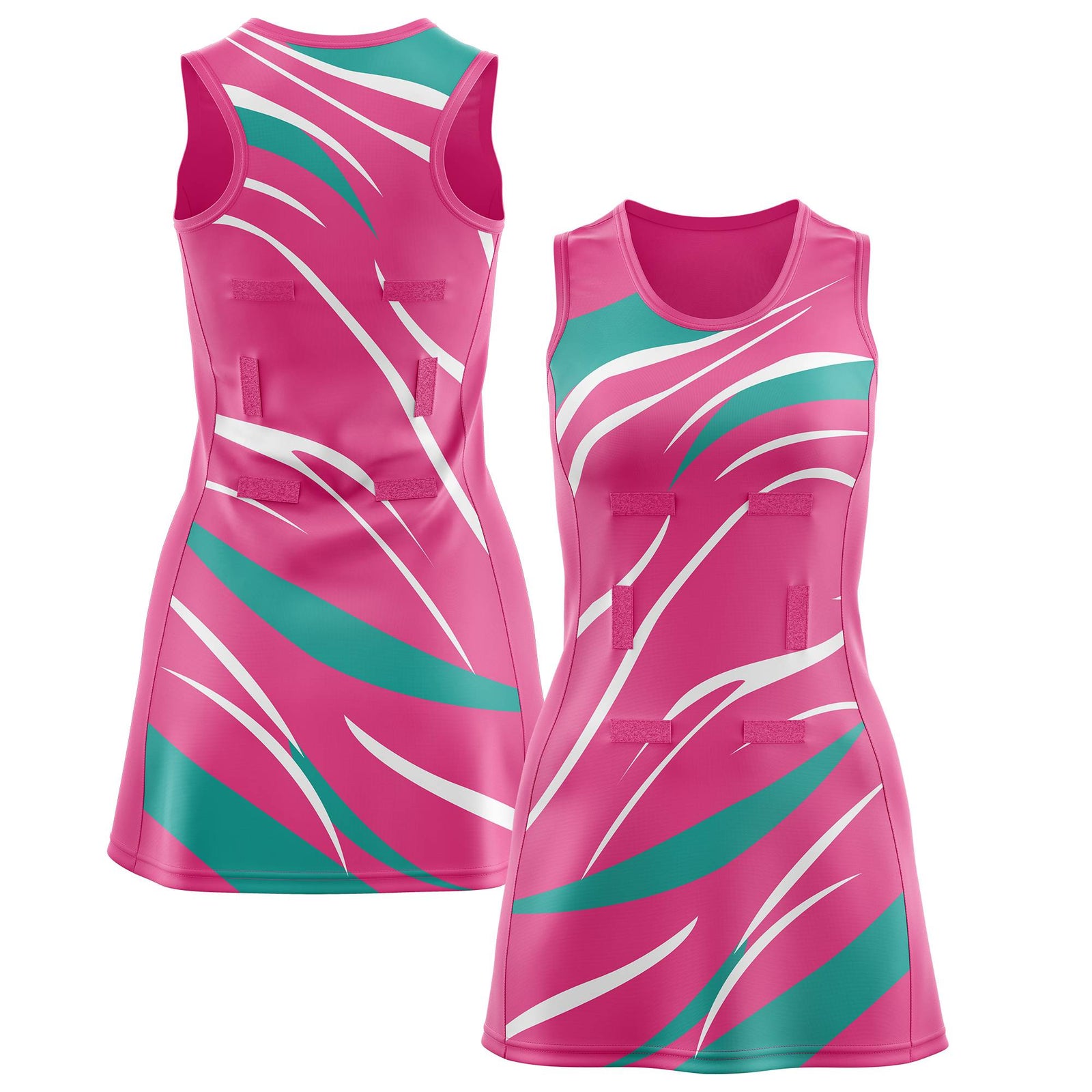 Custom Pink Aqua Dynamic Stripes Moisture-Wicking Netball Dress |KXKSHOP