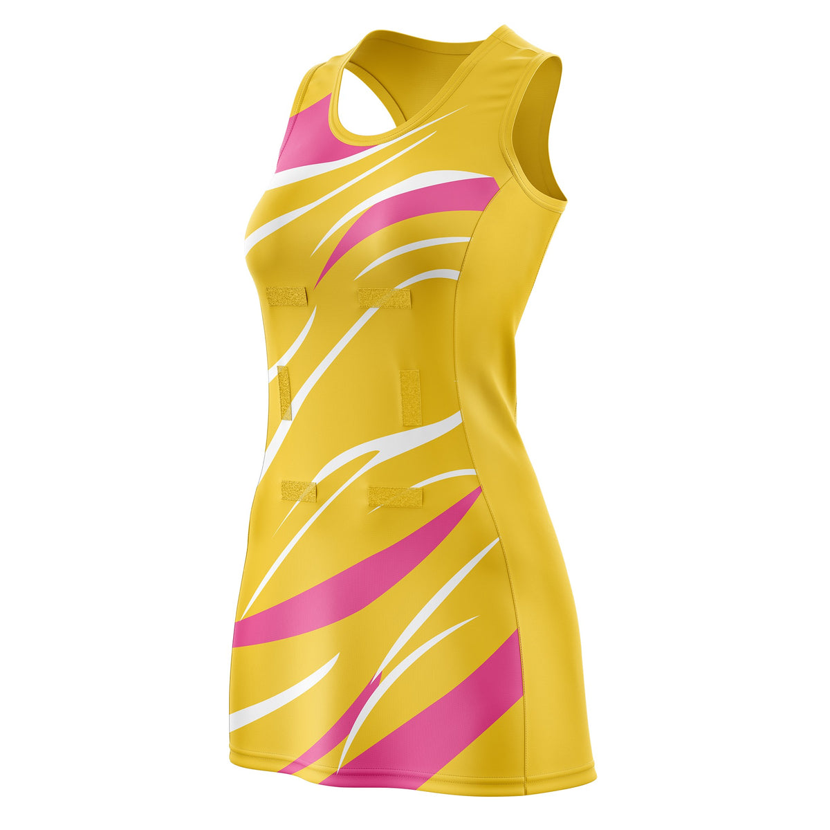 Custom Gold Pink Dynamic Stripes Lightweight &amp; Drapable Netball Dress