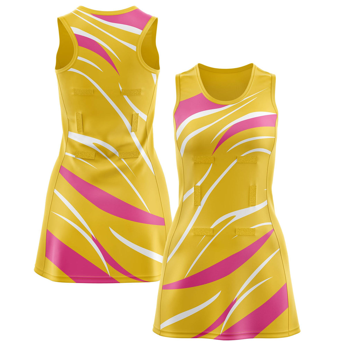 Custom Gold Pink Dynamic Stripes Lightweight &amp; Drapable Netball Dress |KXKSHOP