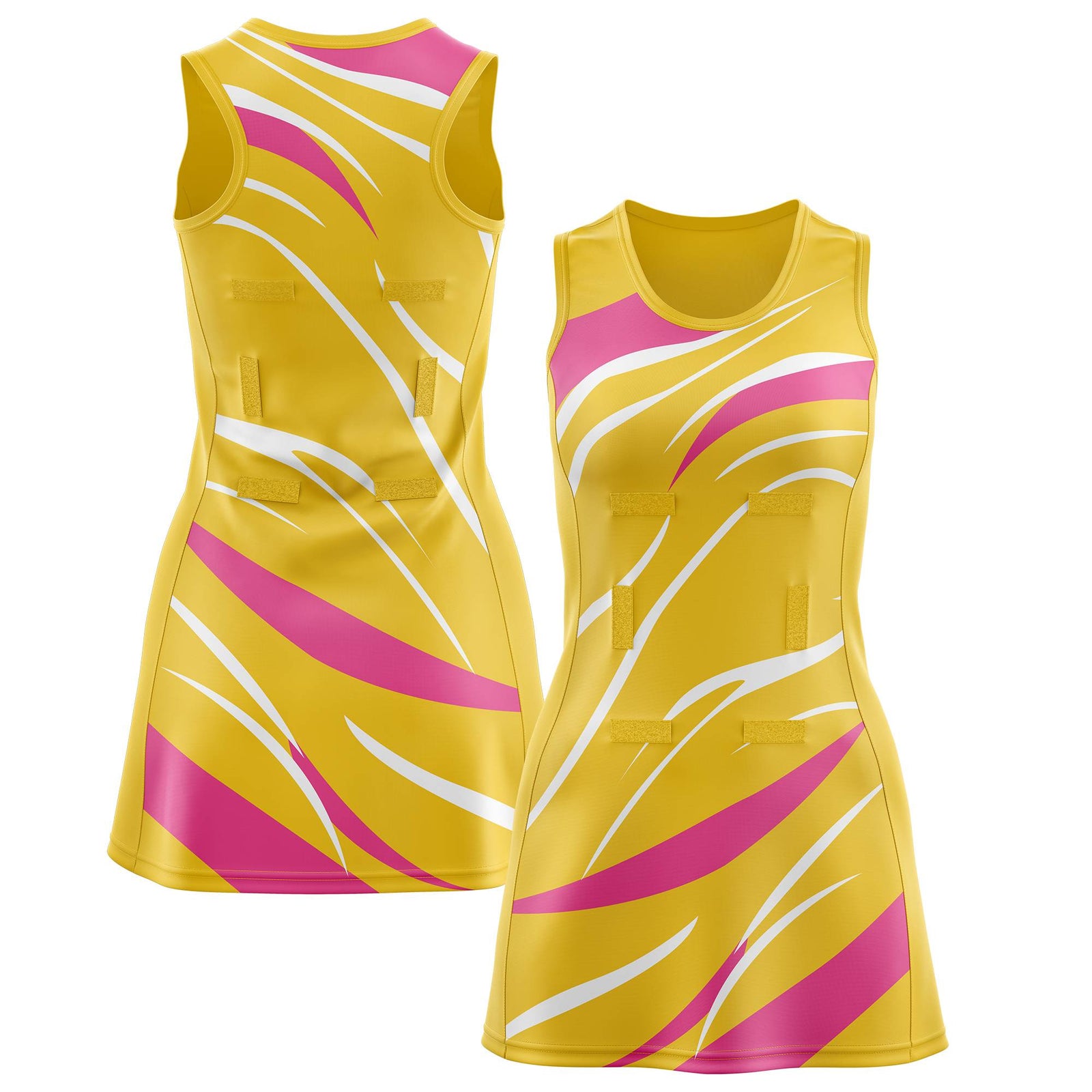 Custom Gold Pink Dynamic Stripes Lightweight & Drapable Netball Dress |KXKSHOP