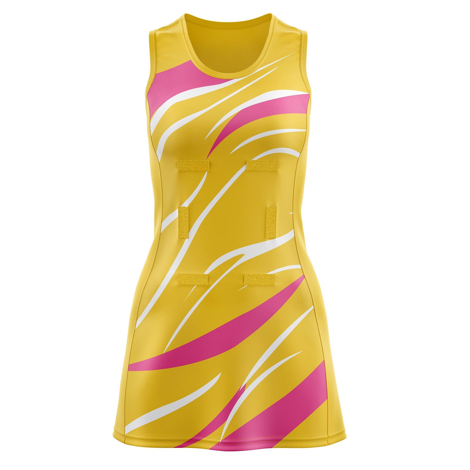 Custom Gold Pink Dynamic Stripes Lightweight & Drapable Netball Dress
