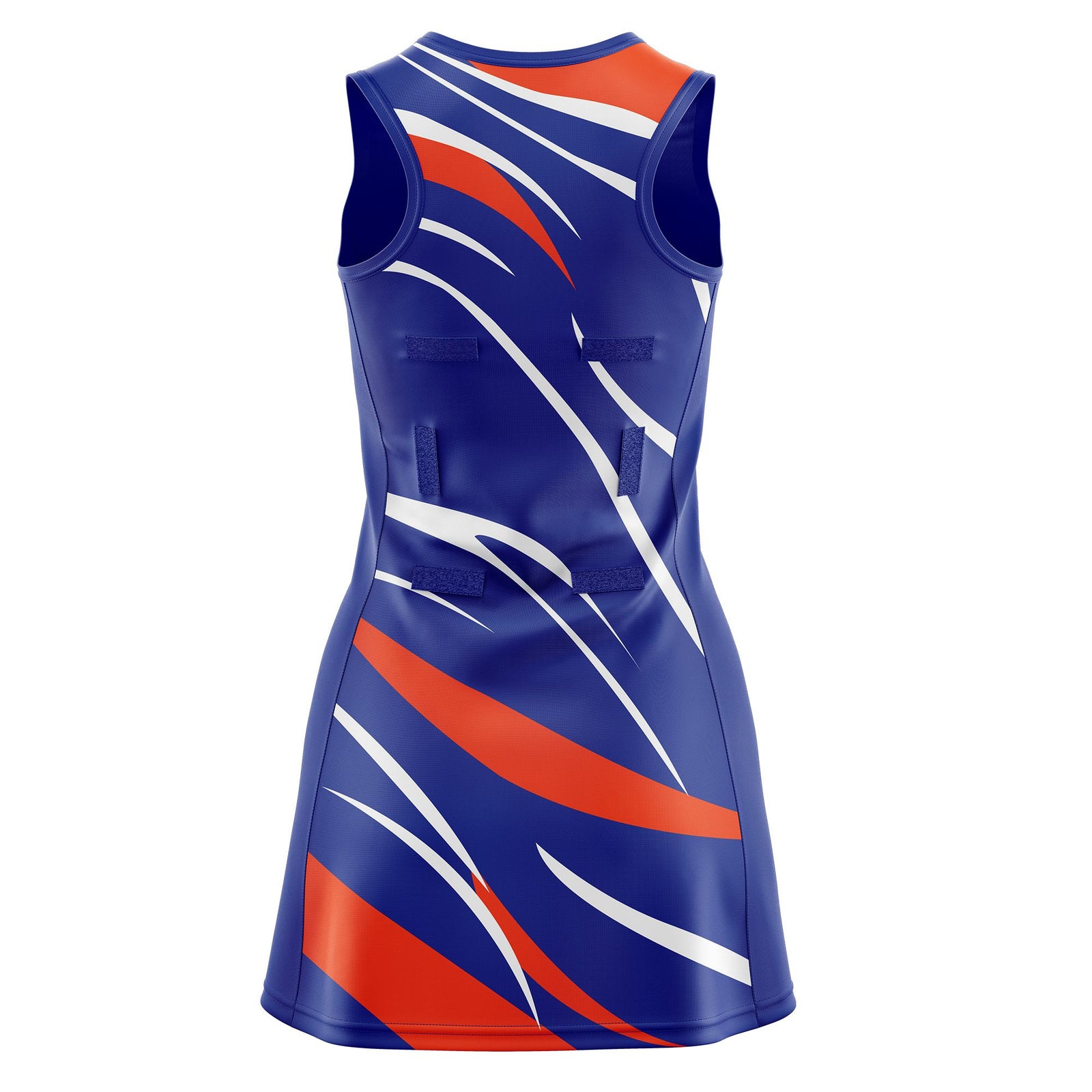 Custom Royal Blue Orange Dynamic Stripes Wrinkle-Resistant Netball Dress