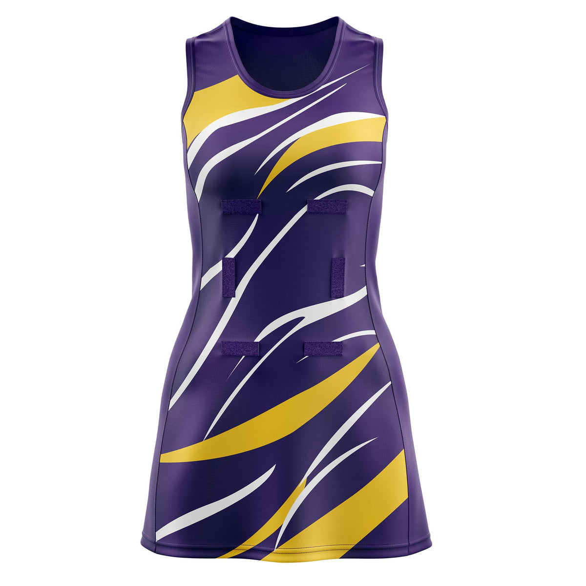 Custom Purple Gold Dynamic Stripes Moisture-Wicking Netball Dress