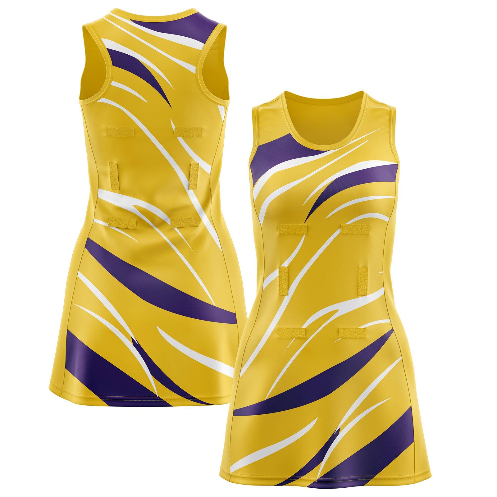 Custom Gold Purple Dynamic Stripes Breathable & Quick-Drying Netball Dress |KXKSHOP