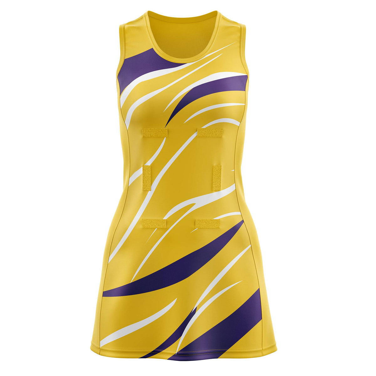 Custom Gold Purple Dynamic Stripes Breathable &amp; Quick-Drying Netball Dress