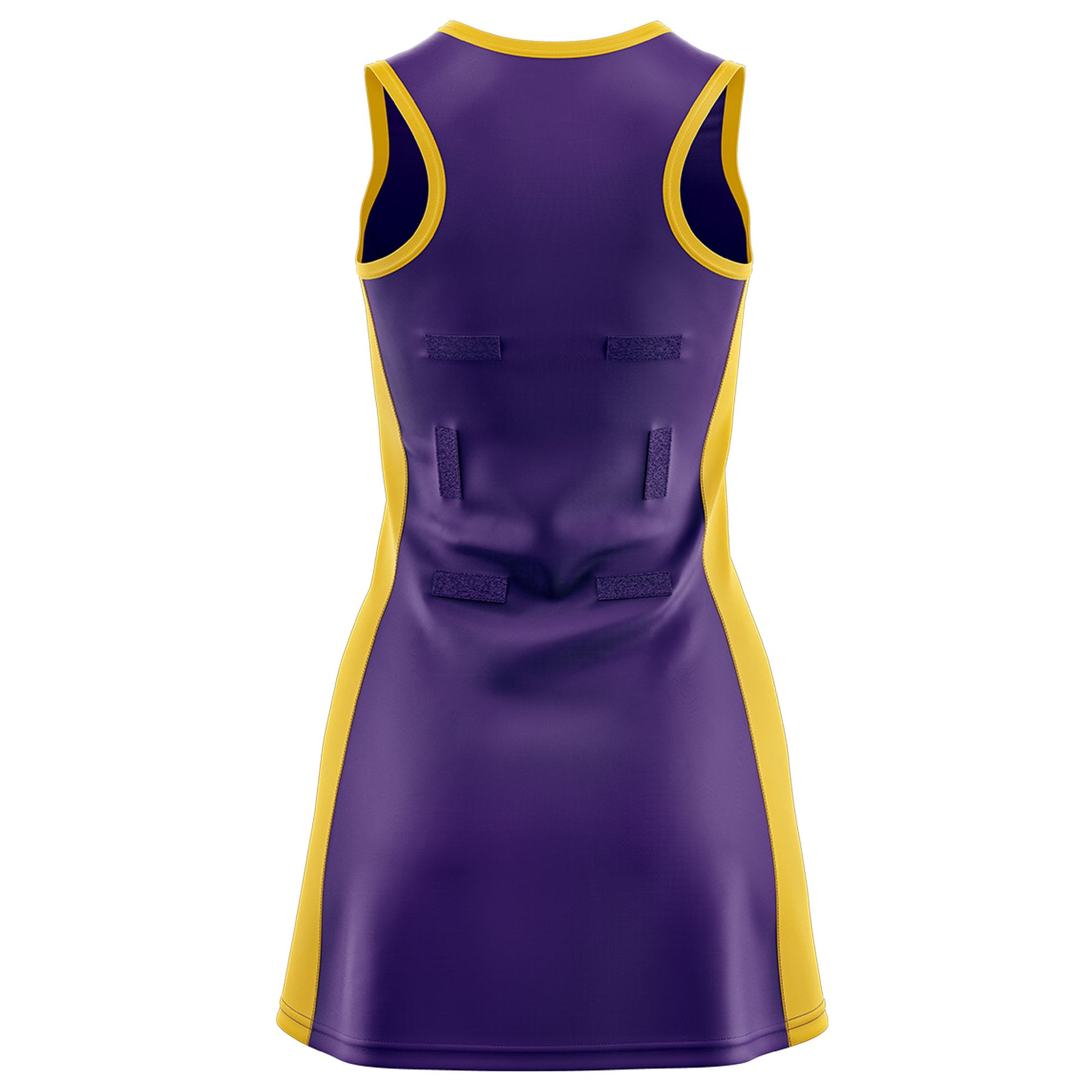 Custom Purple Gold Color Block Two Tone Netball Dresses