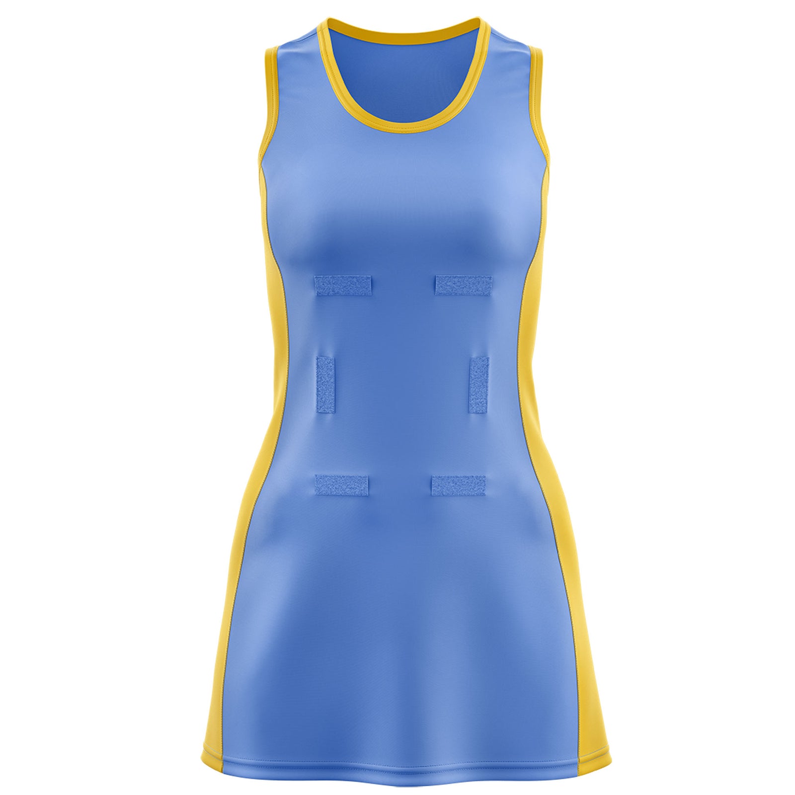 Custom Powder Blue Gold Color Block Two Tone Netball Dresses