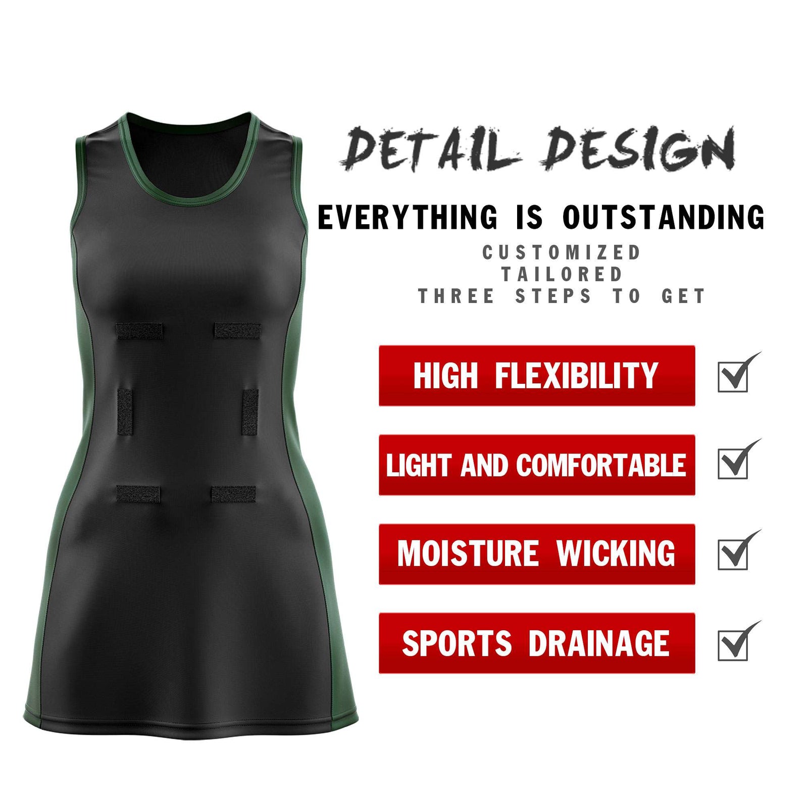 Custom Black Hunter Green Color Block Two Tone Netball Dresses