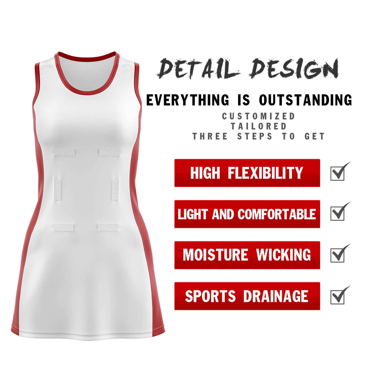 Custom White Red Color Block Two Tone Netball Dresses