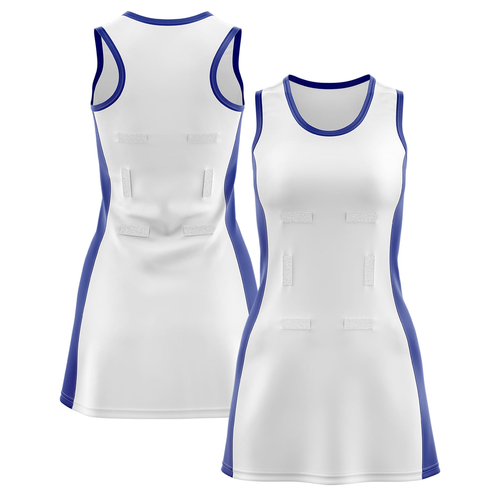 Custom White Royal Blue Color Block Two Tone Netball Dresses