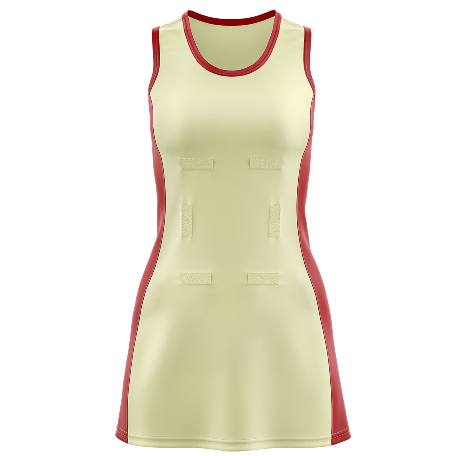Custom Cream Red Color Block Two Tone Netball Dresses